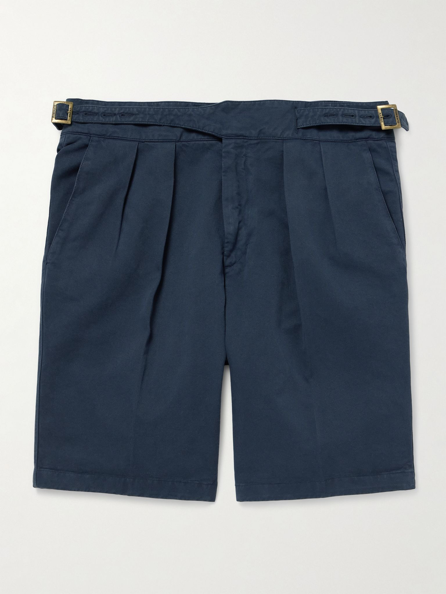 Manny Straight-Leg Pleated Cotton Shorts Navy - 1