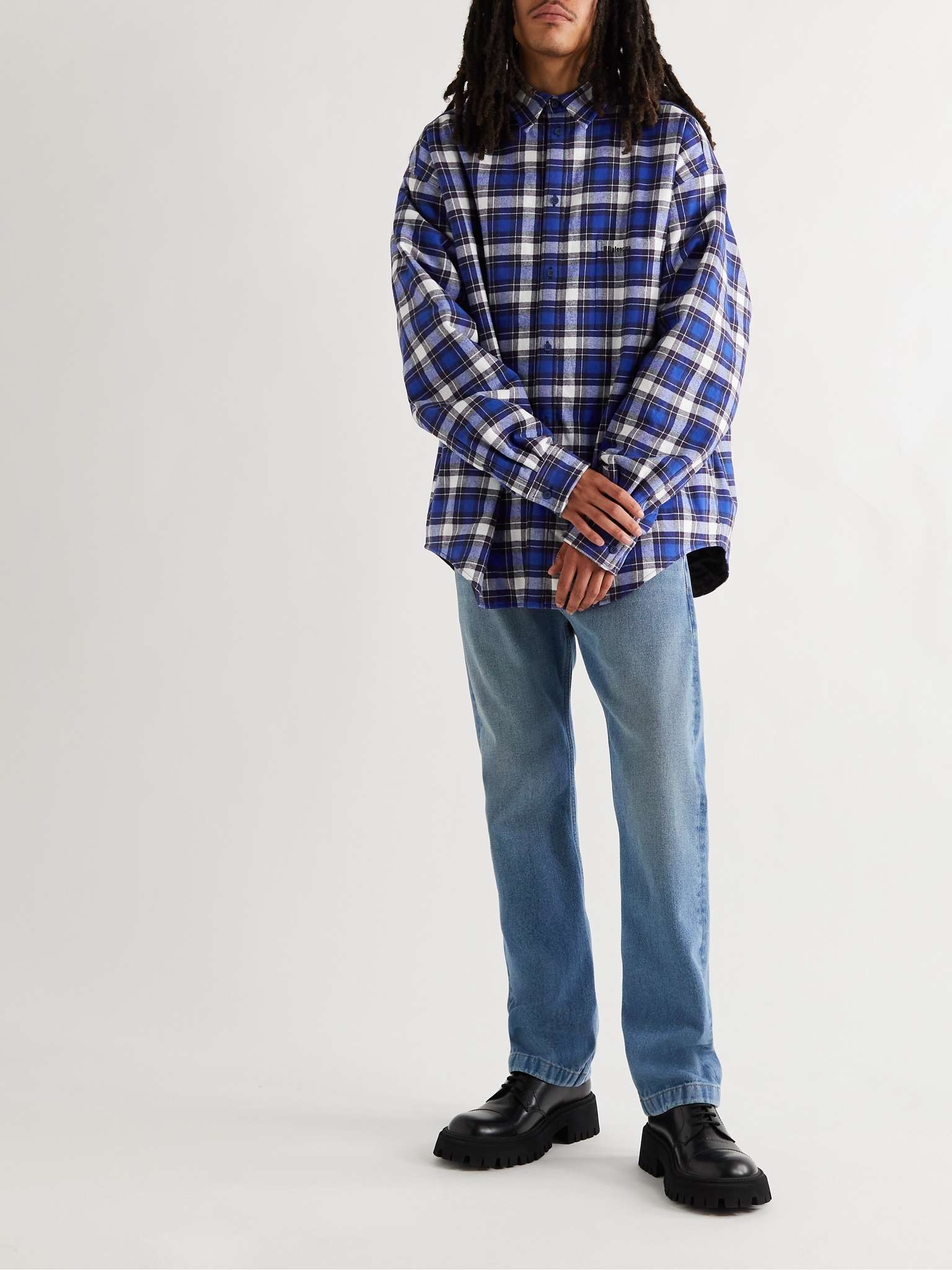 Padded Logo-Embroidered Checked Cotton-Flannel Overshirt - 2