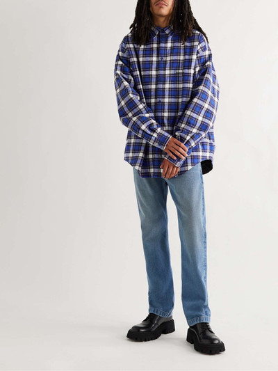 BALENCIAGA Padded Logo-Embroidered Checked Cotton-Flannel Overshirt outlook