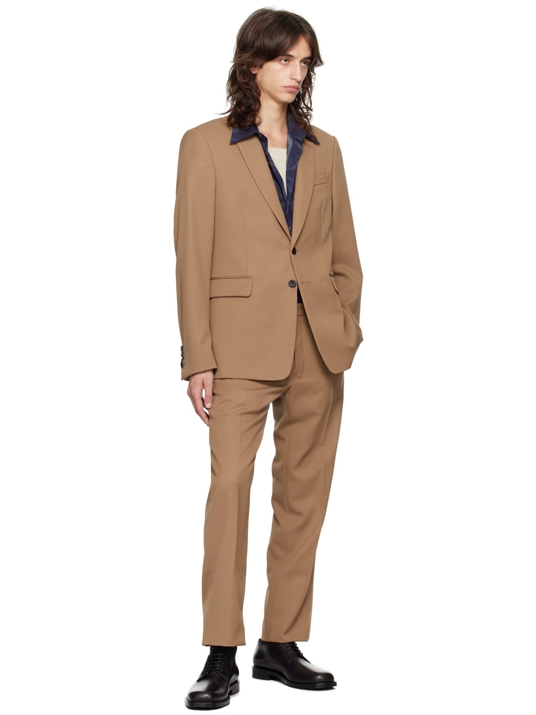 Tan Single-Breasted Wool Suit - 5