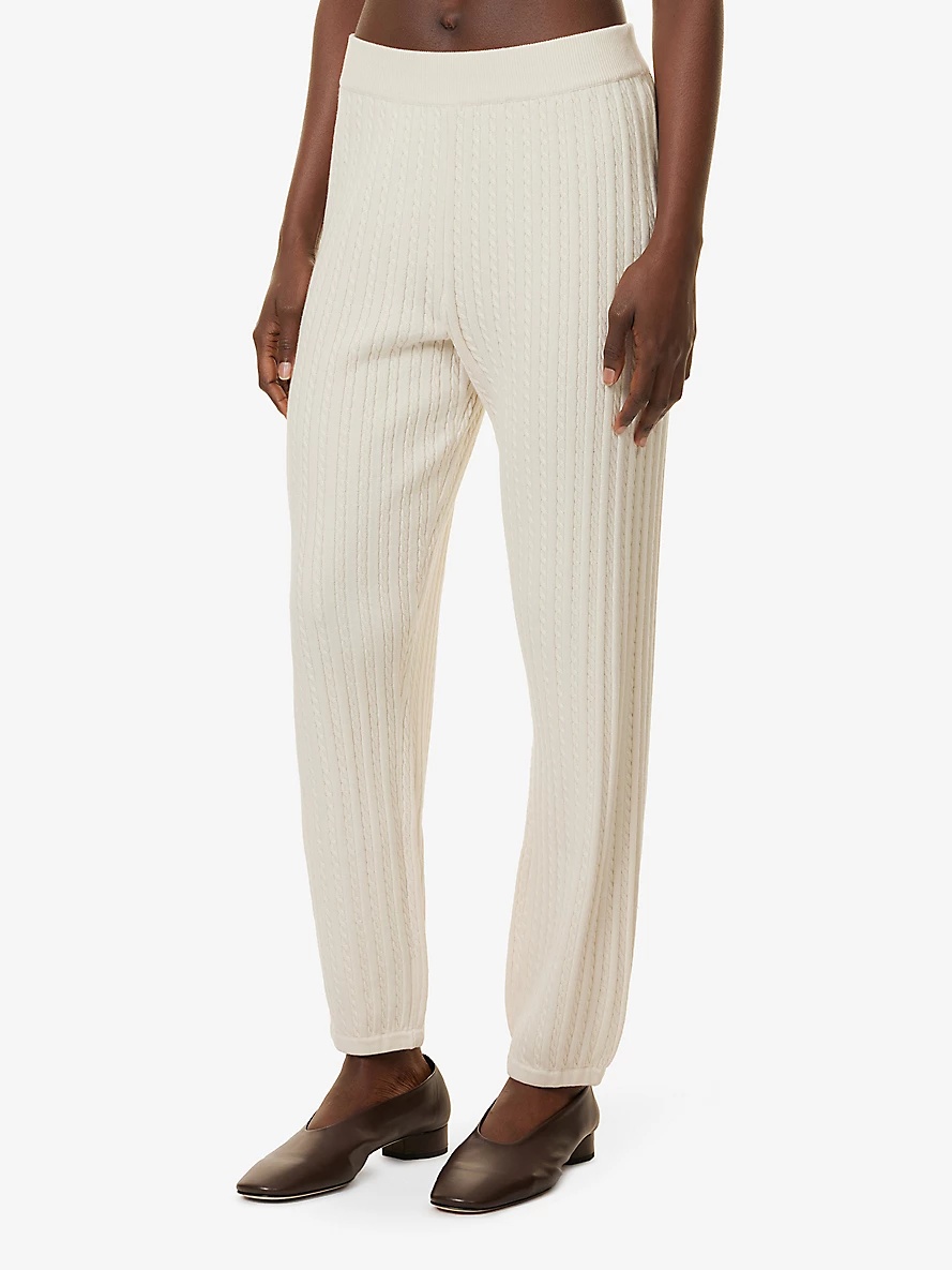 Cable-knit straight-leg cotton-cashmere knitted jogging bottoms - 3