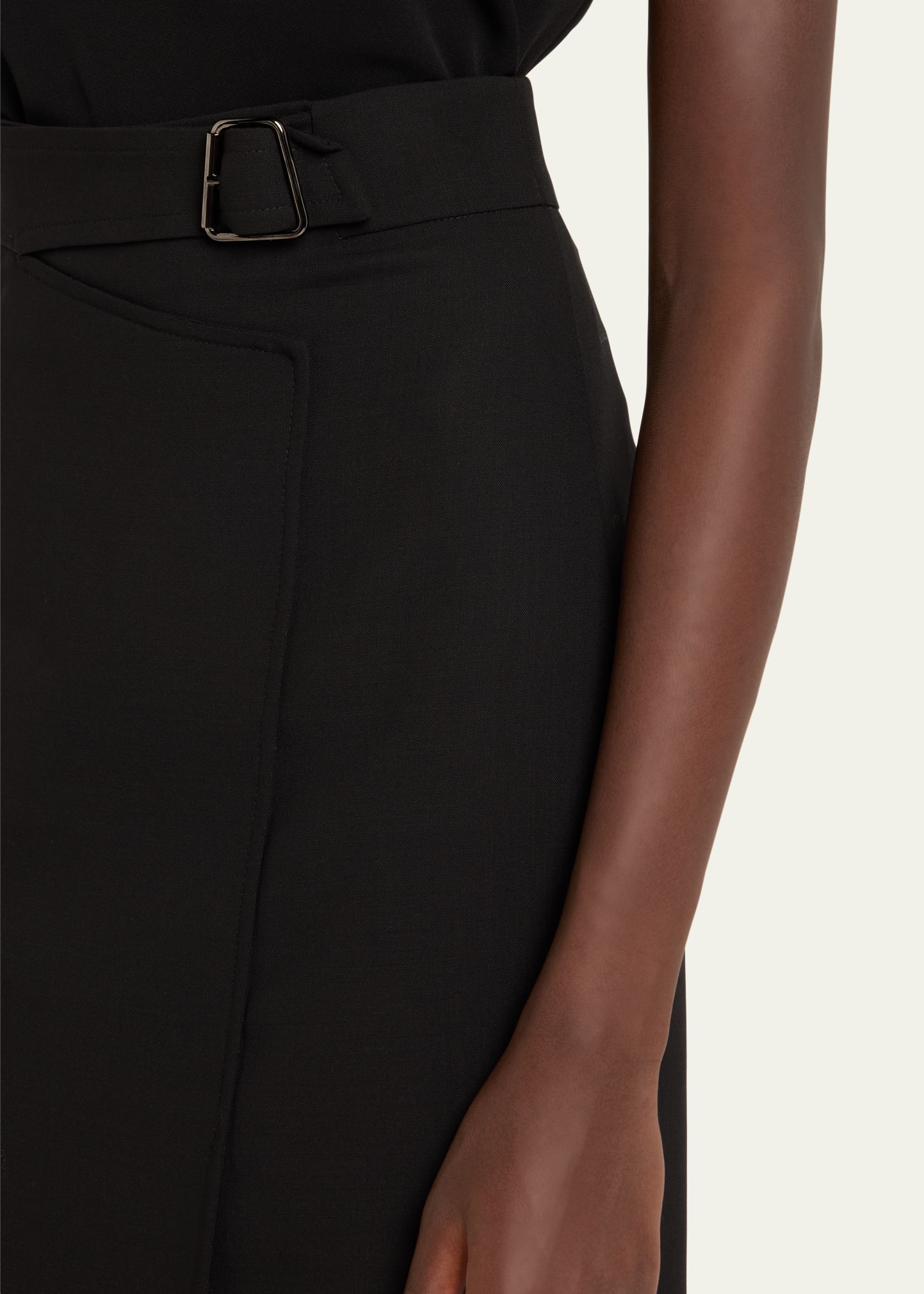 Trapezoid Buckle Wrapped Wool Pencil Skirt - 5