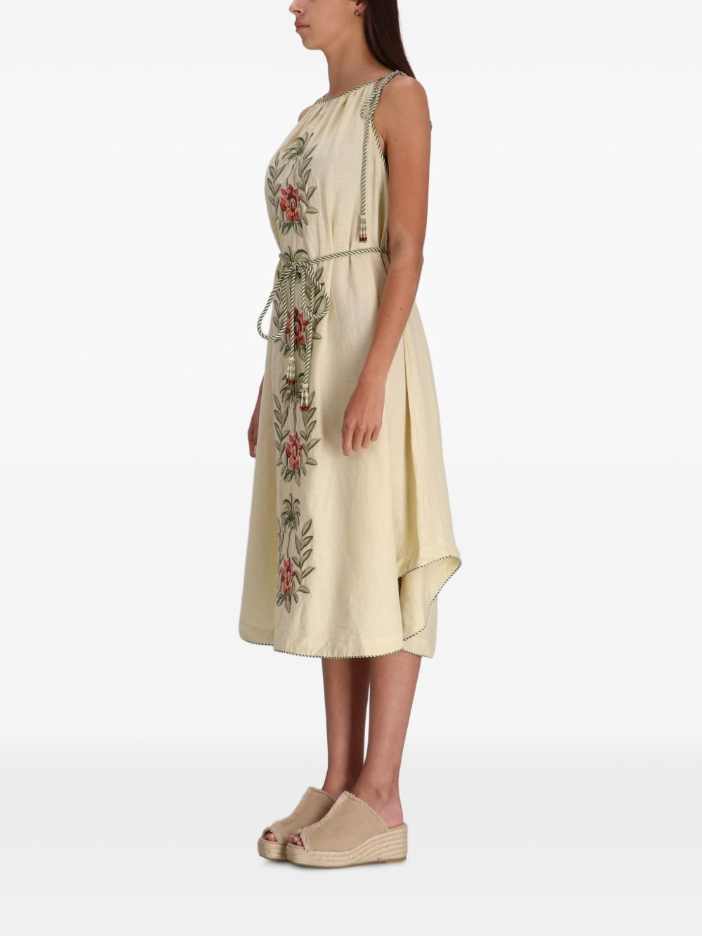 Sand Tropical Flower embroidered midi dress - 3