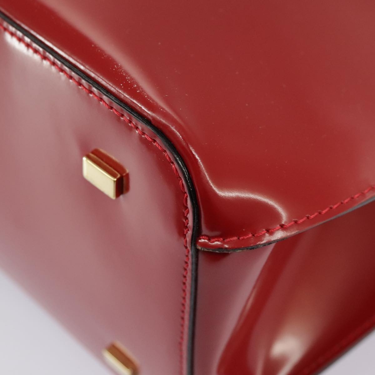 CELINE Hand Bag Patent Leather Red Gold - 14