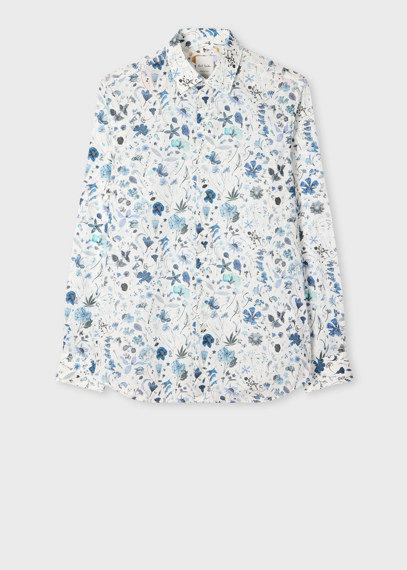Tailored-Fit Blue and White 'Liberty Floral' Print Shirt 1