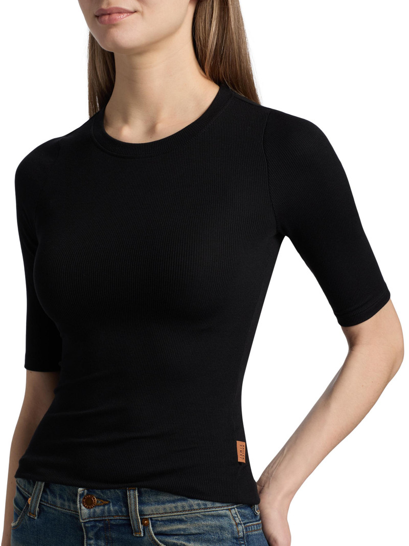 Women's The Rib Elbow-Length Sleeve T-Shirt - Black 6