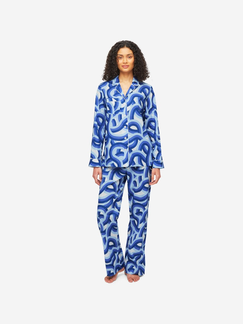 Derek Rose Women's Pyjamas Ledbury 51 Cotton Batiste Blue outlook