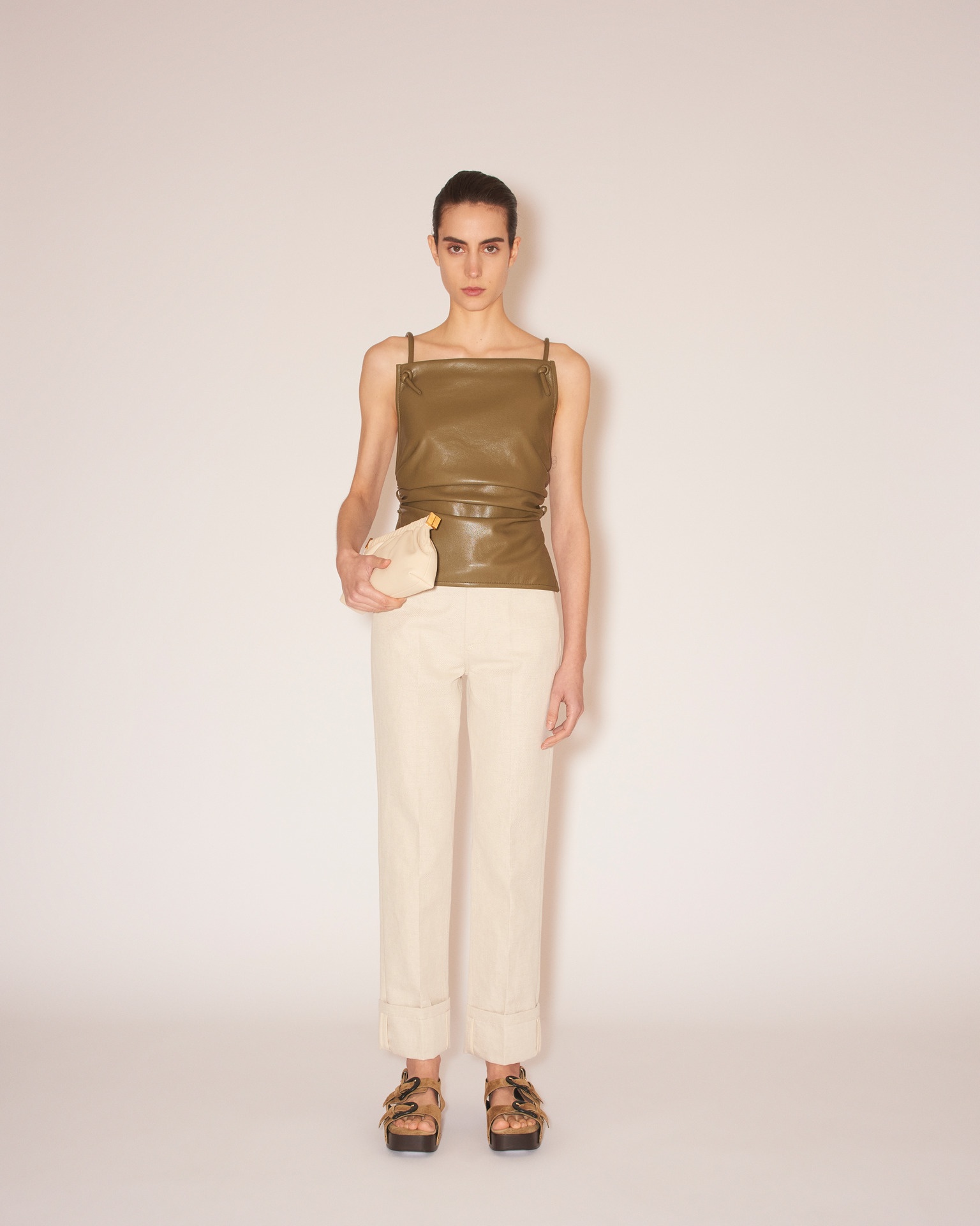 JOSCA - Vegan leather side-tie top - Olive - 3