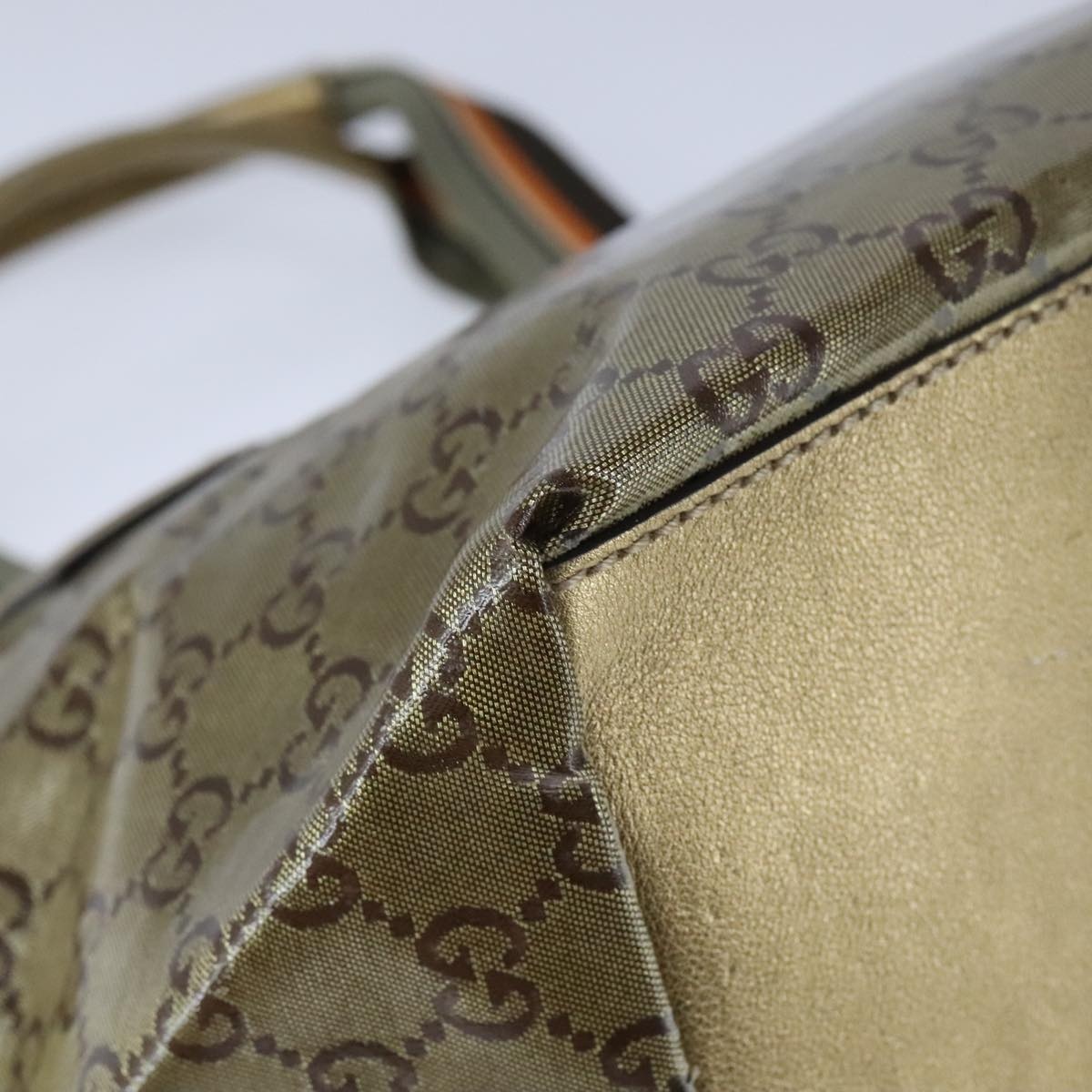 GUCCI GG Crystal Sherry Line Hand Bag Gray Gold Brown - 15