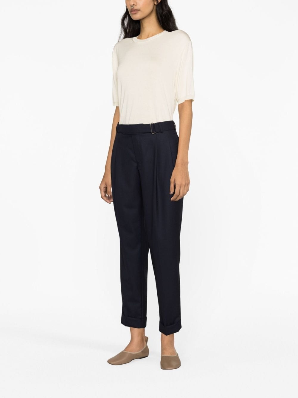 belted-waist tapered trousers - 4