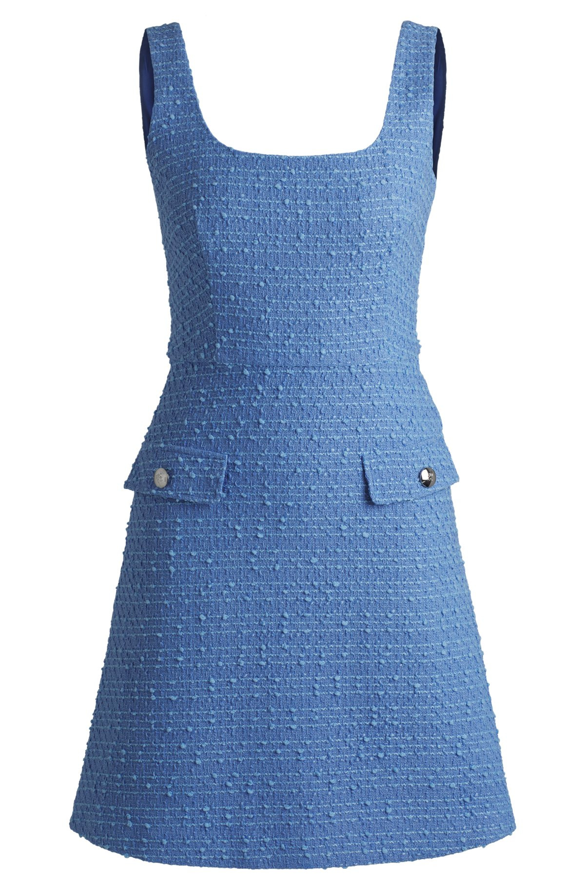 TEXTURED-BOUCLÉ DRESS WITH FAUX FLAP POCKETS - 1