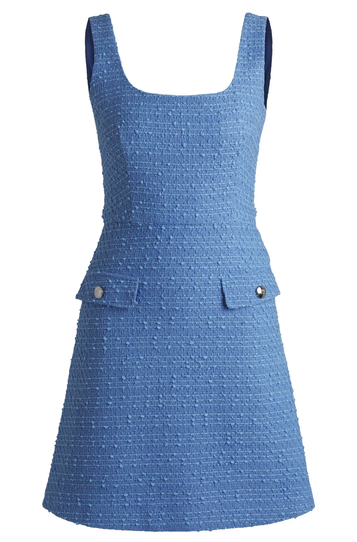 TEXTURED-BOUCLÉ DRESS WITH FAUX FLAP POCKETS - 1