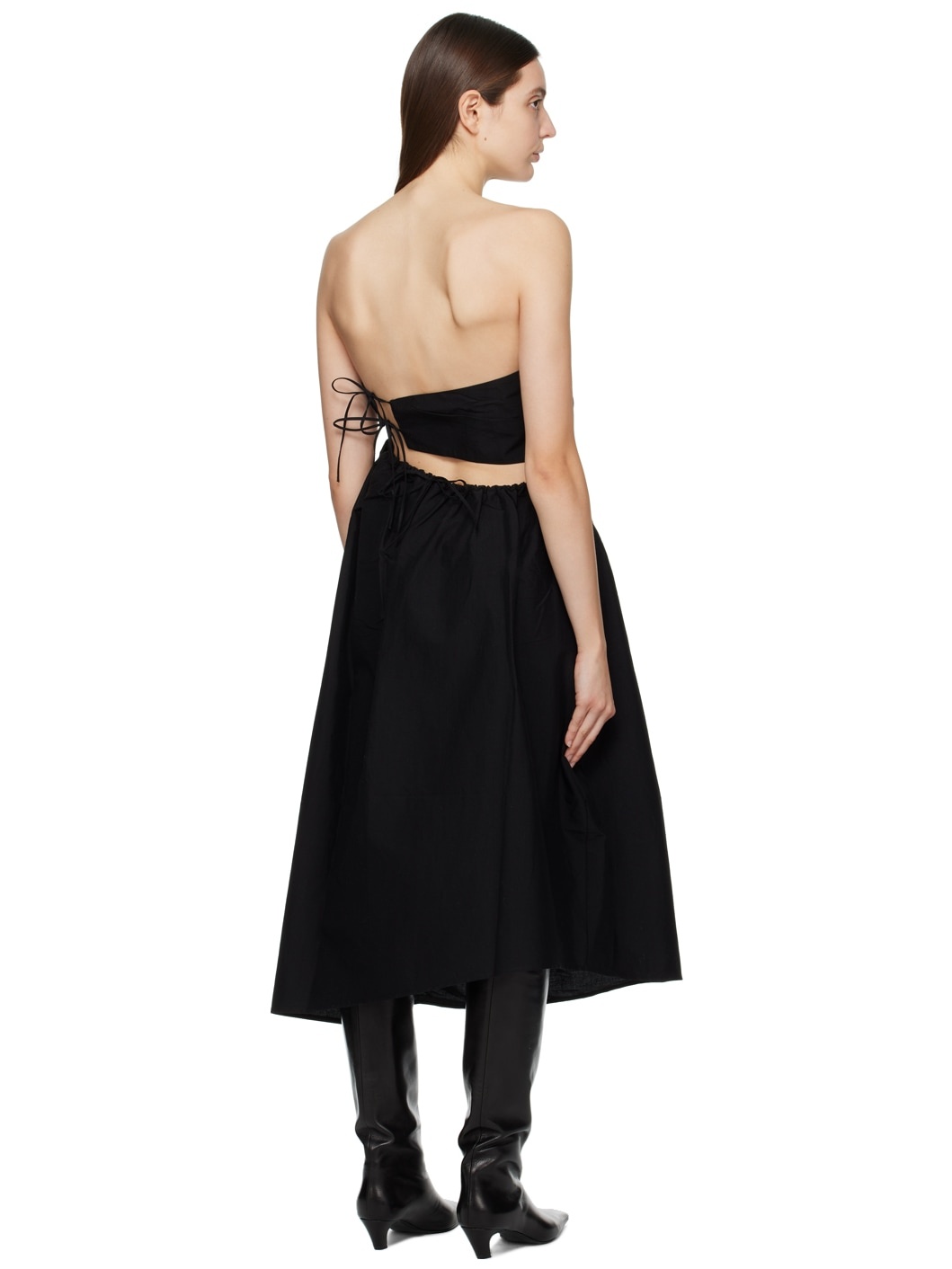 Black Strapless Midi Dress - 3