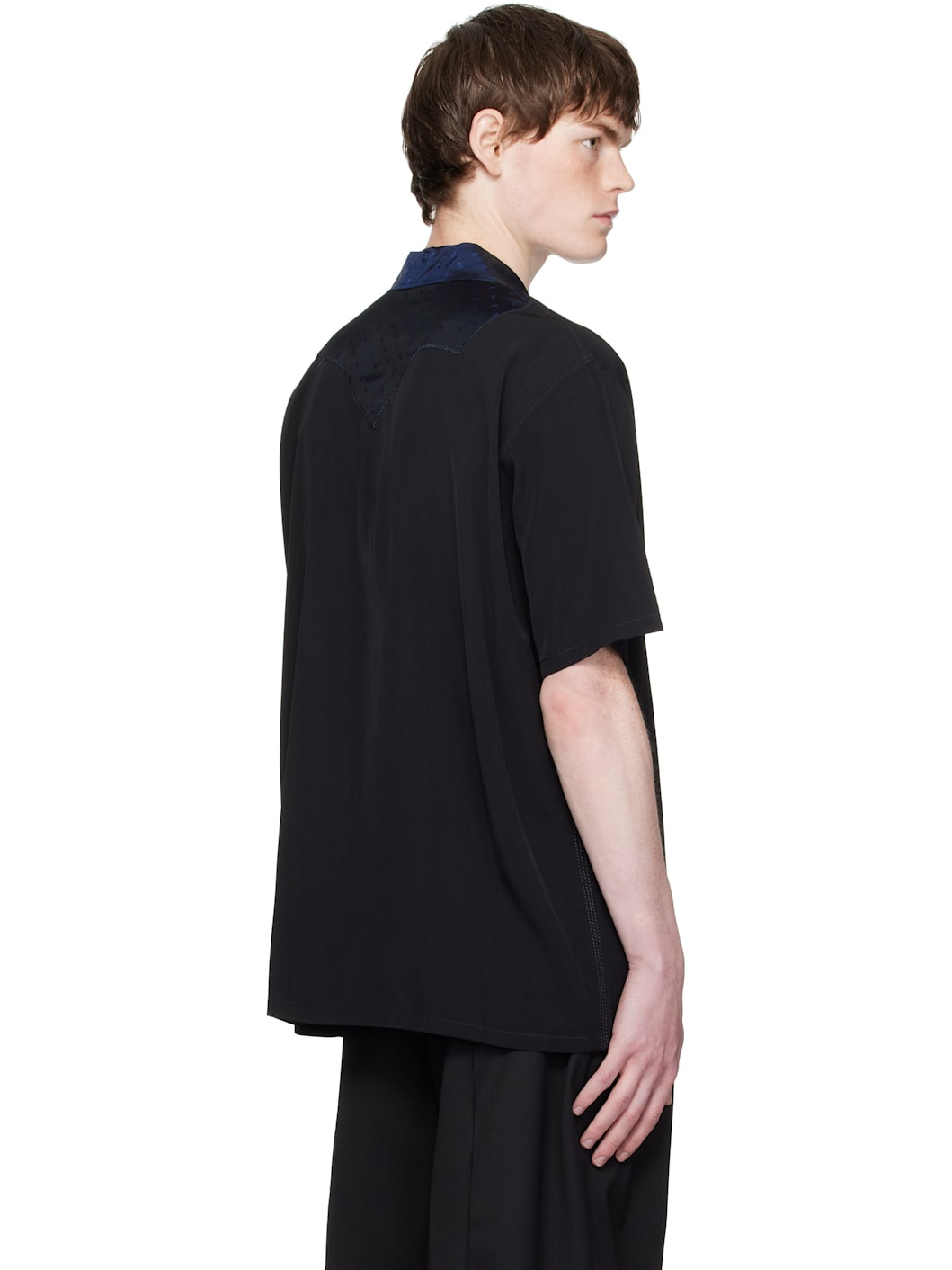 Black Viscose Twill Short Sleeve Shirt - 3