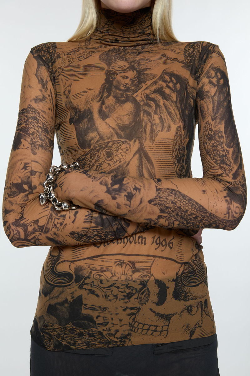 Printed seamless t-shirt - Camel/black 4