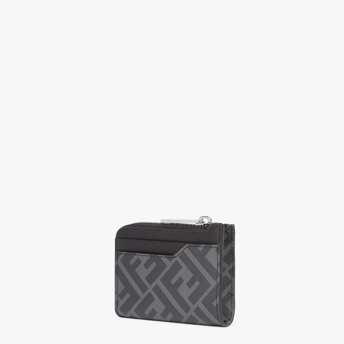 Card holder with L-shaped zip closure. Made of textured fabric with black and gray diagonal FF motif - 2
