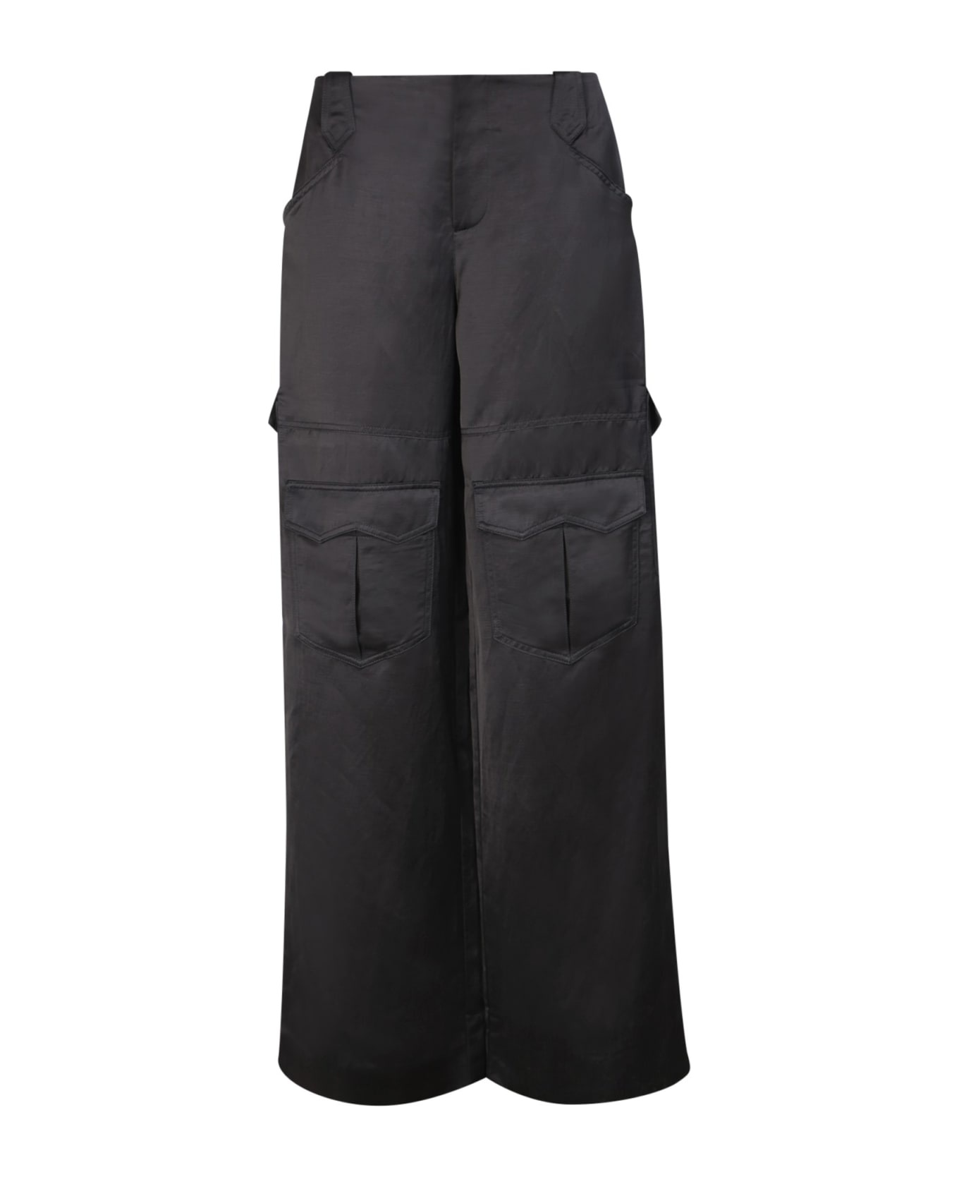 Black Satin Cargo Trousers - 1