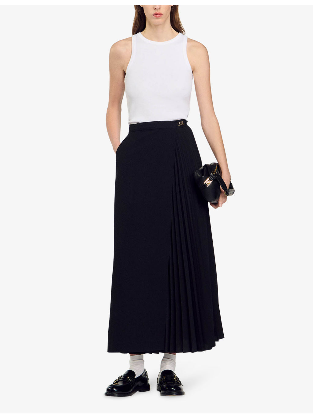 Chain-embellished pleated woven maxi skirt - 2