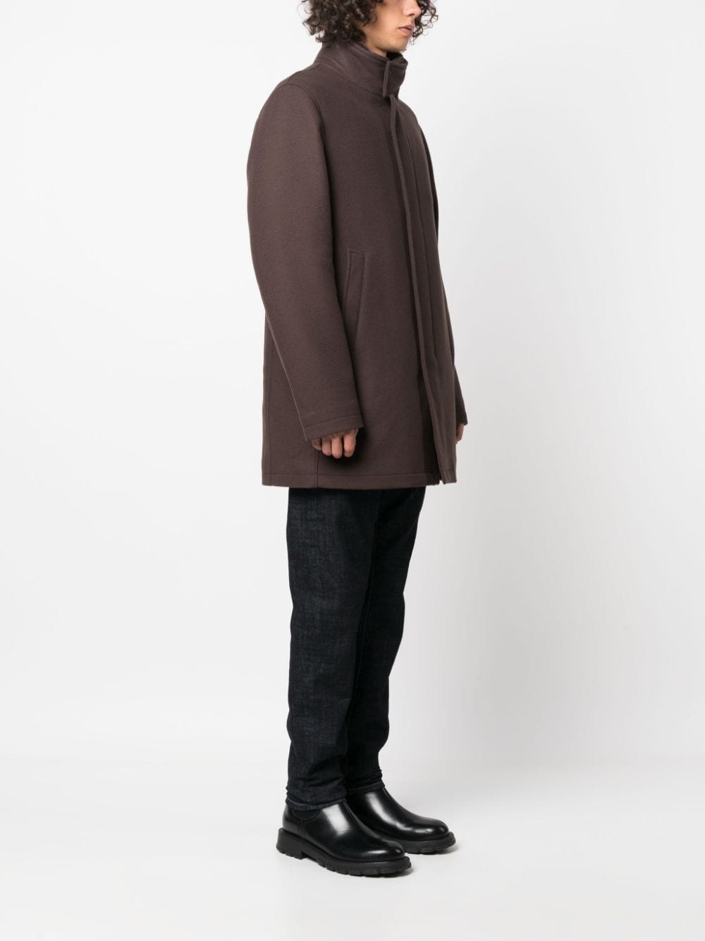 high-neck brushed peacoat - 4