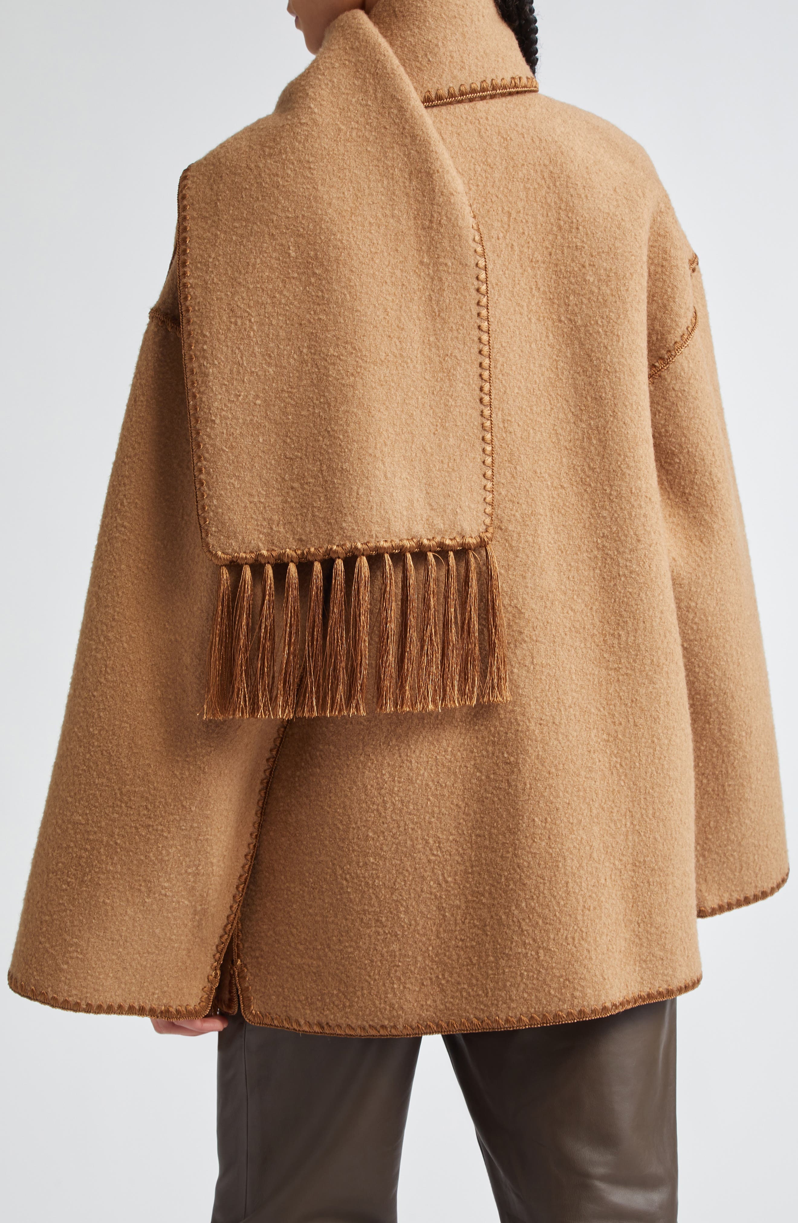 TOTEME Chain Stitch Wool Blend Scarf Jacket in Camel at Nordstrom - 3