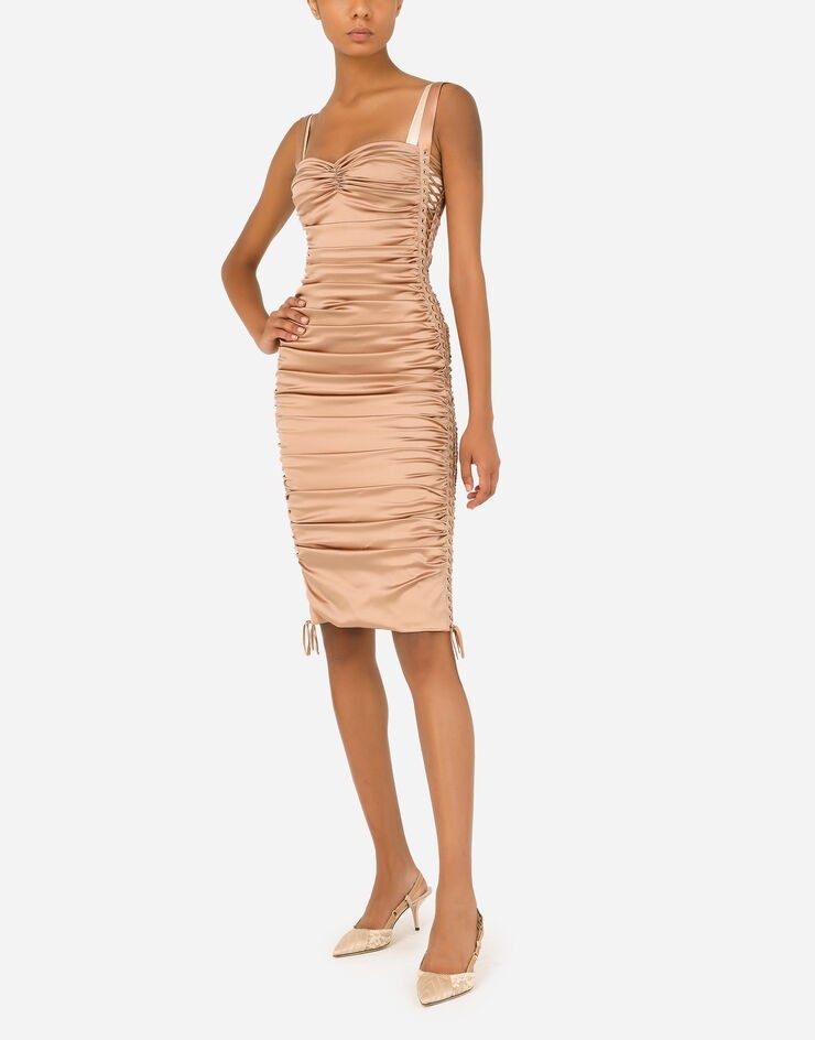 Satin midi dress with draping and lacing - 6