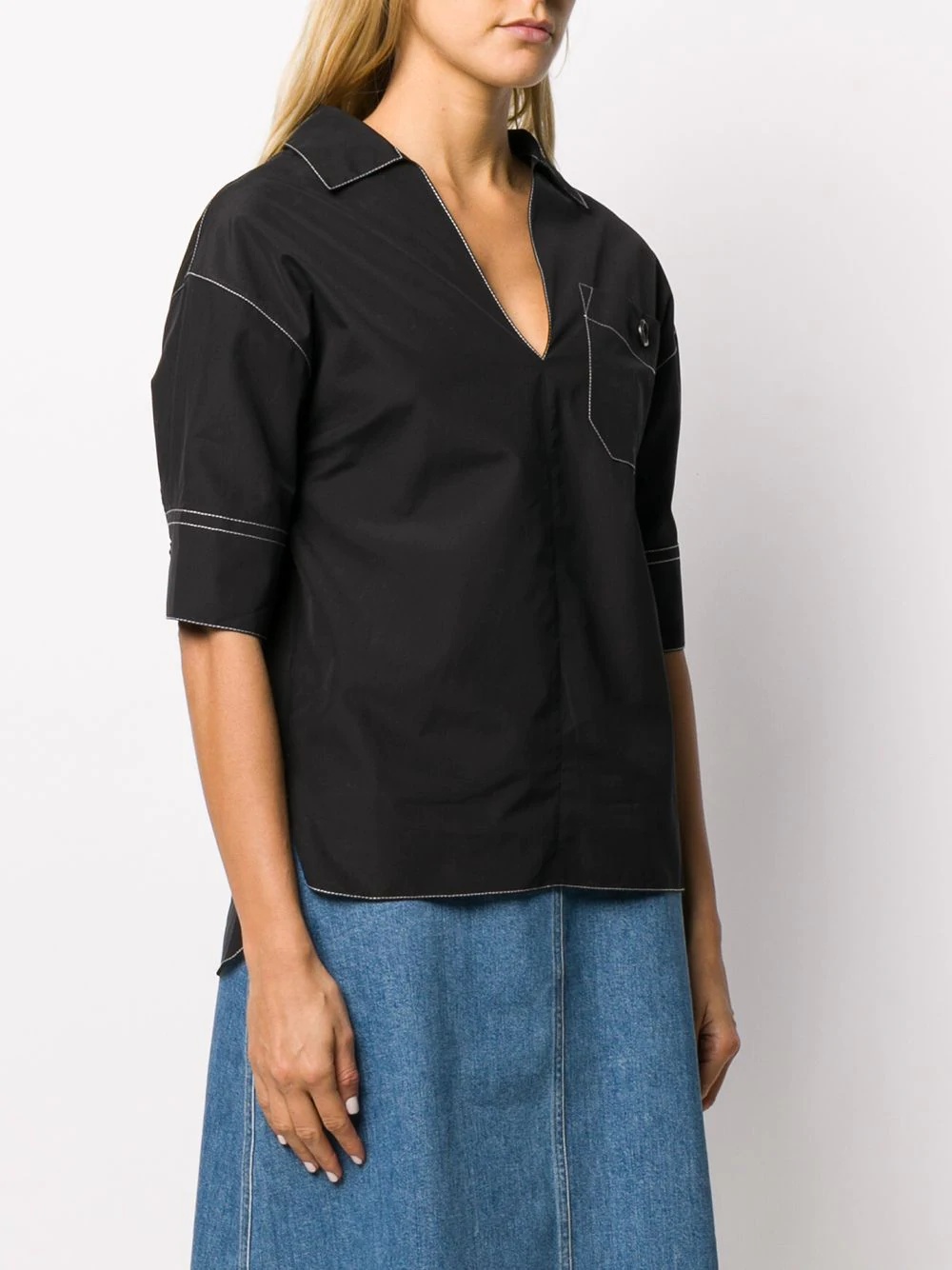 contrast stitching polo blouse - 3