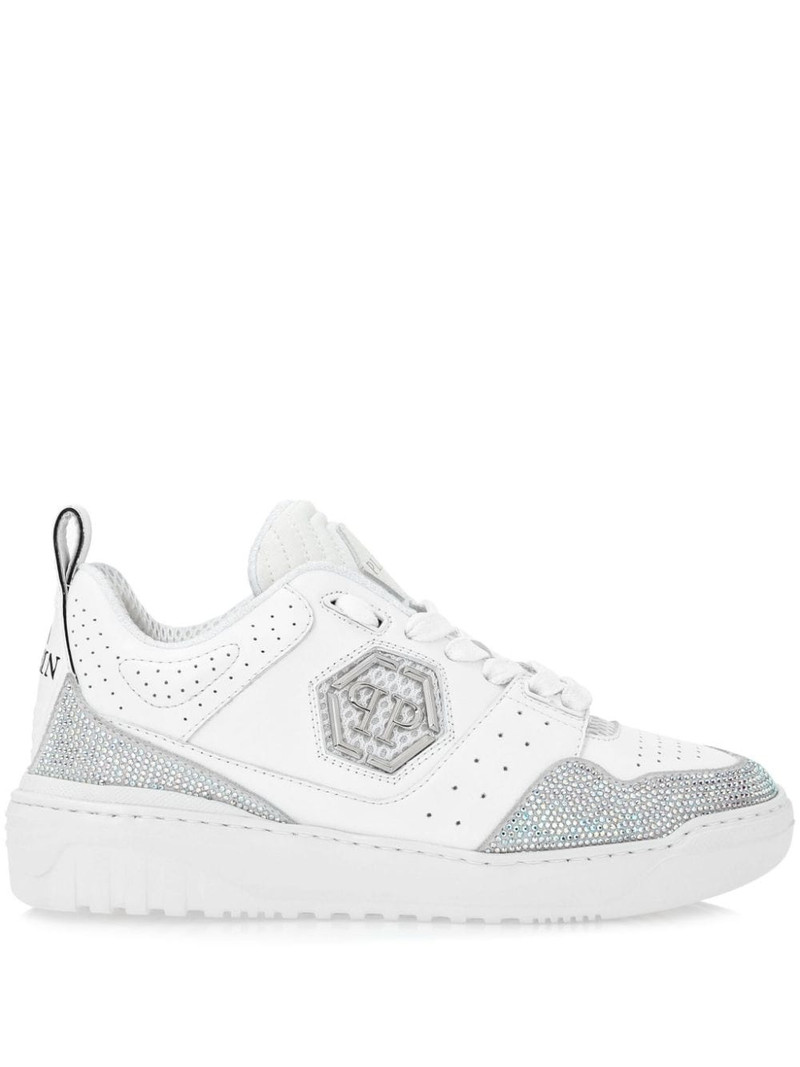 crystal-embellished leather sneakers 1