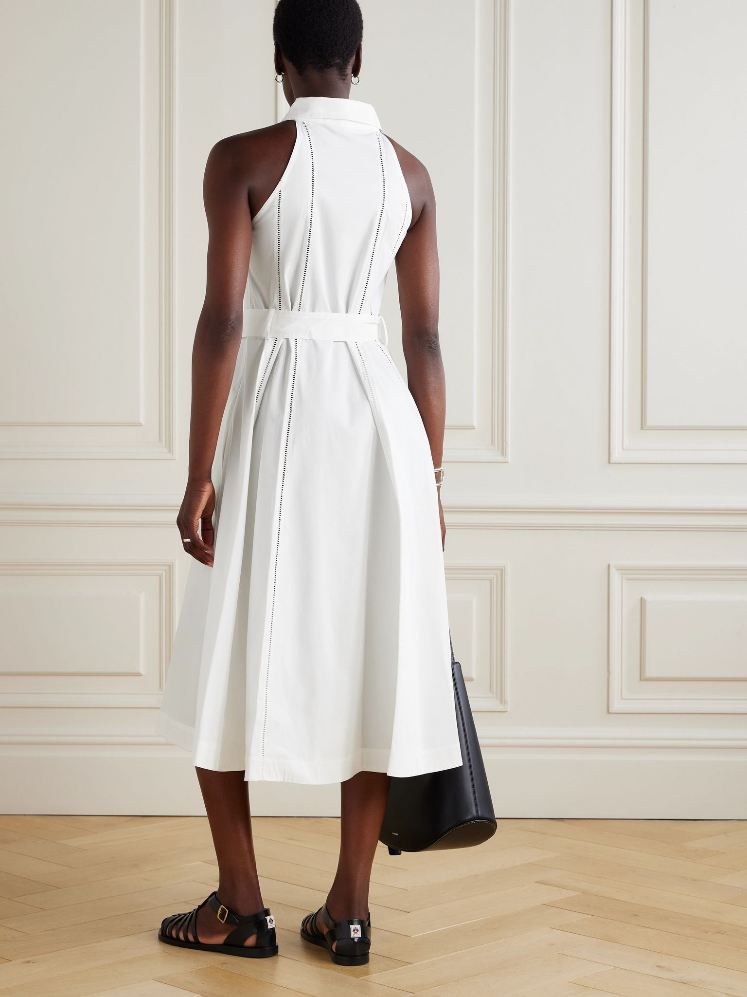 Dorothy crochet-trimmed cotton-blend poplin midi shirt dress White - 3