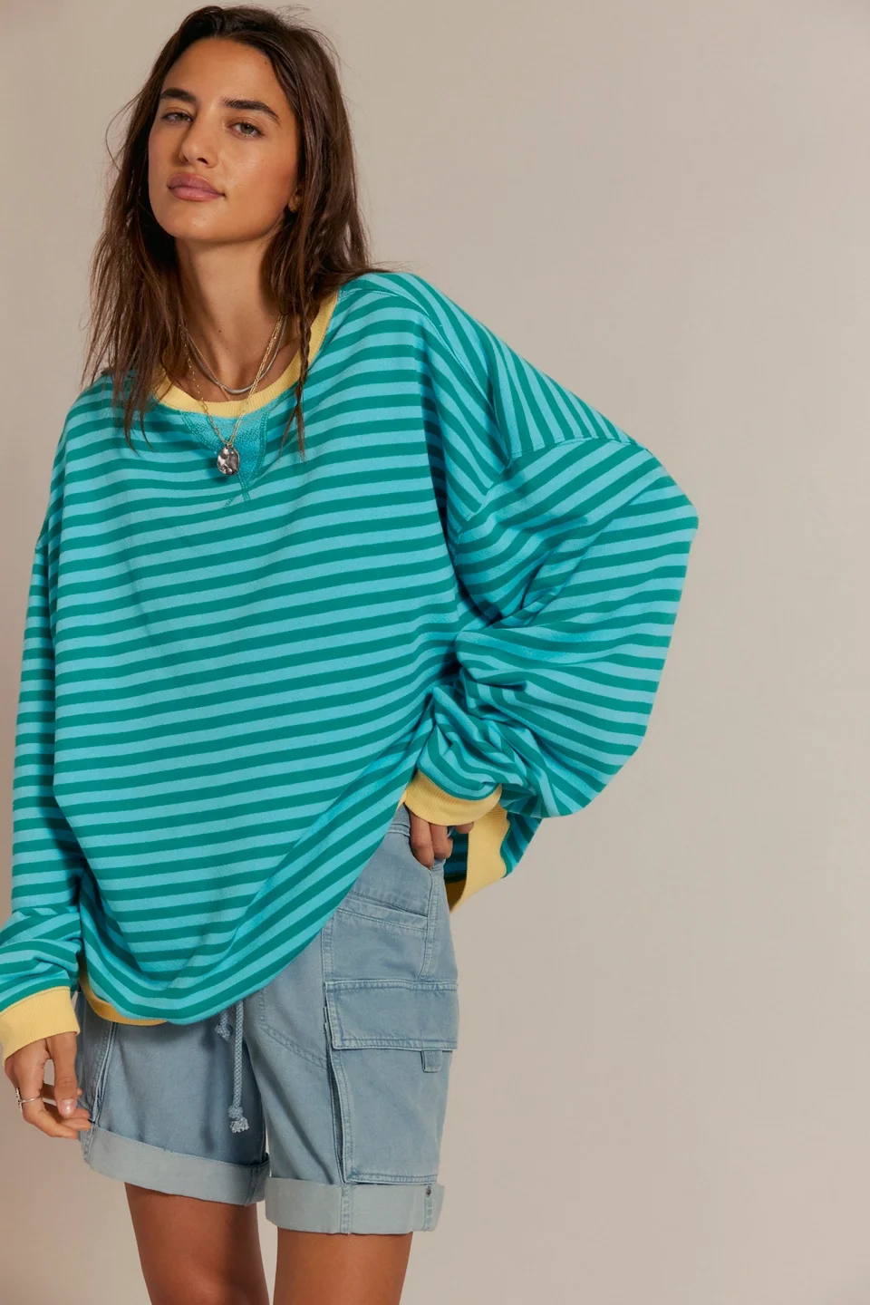 We The Free Classic Striped Oversized Crewneck - 1