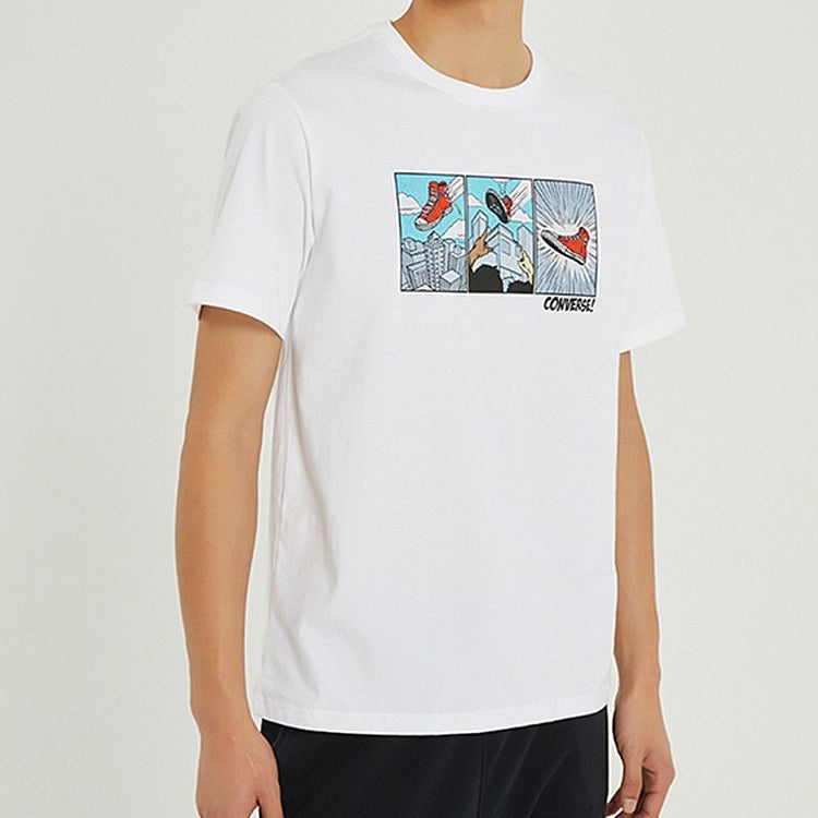 Men's Converse Solid Color Chest Pattern Printing Round Neck Short Sleeve White 10022936-A01 - 3