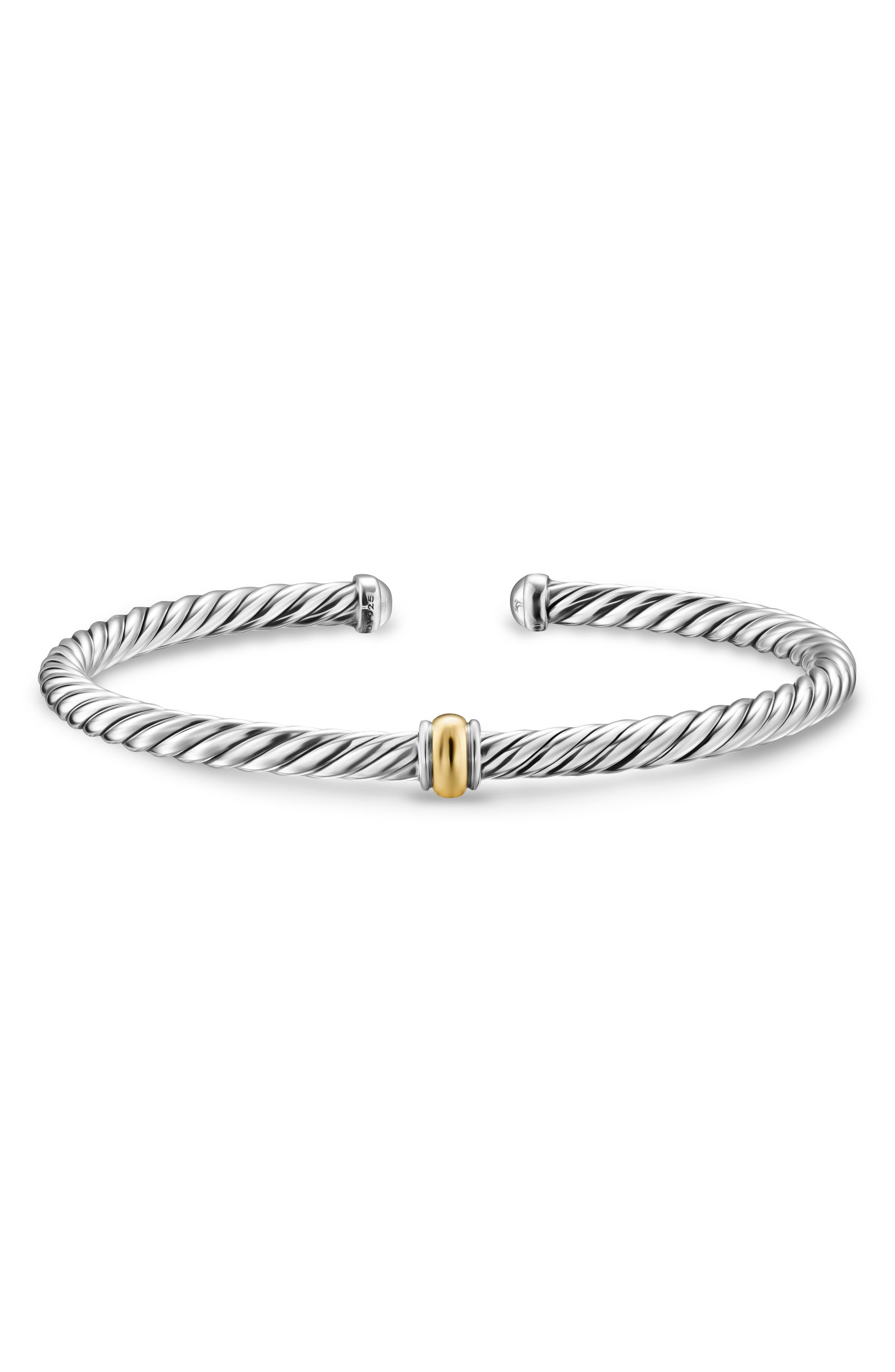 David Yurman Cable Flex Station Bracelet in Sterling Silver with 14K Yellow Gold, 4mm in Silver/Gold - 6