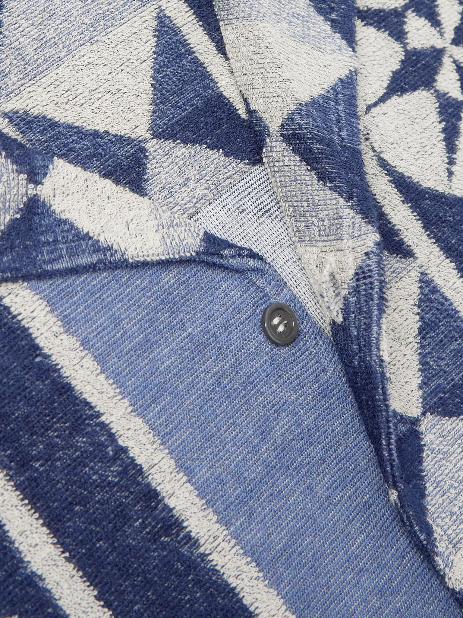 + Paula's Ibiza Camp-Collar Jacquard-Knit Cotton-Blend Terry Shirt Blue - 4