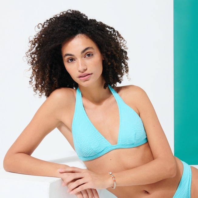 Women Halter Bikini Top Plumes Jacquard - 5