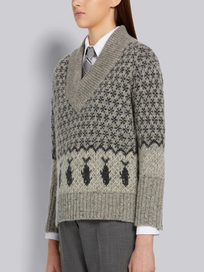 Thom Browne Fun-mix Grey Mohair Tweed Bear Fair Isle Jacquard Oversized V-Neck Pullover outlook