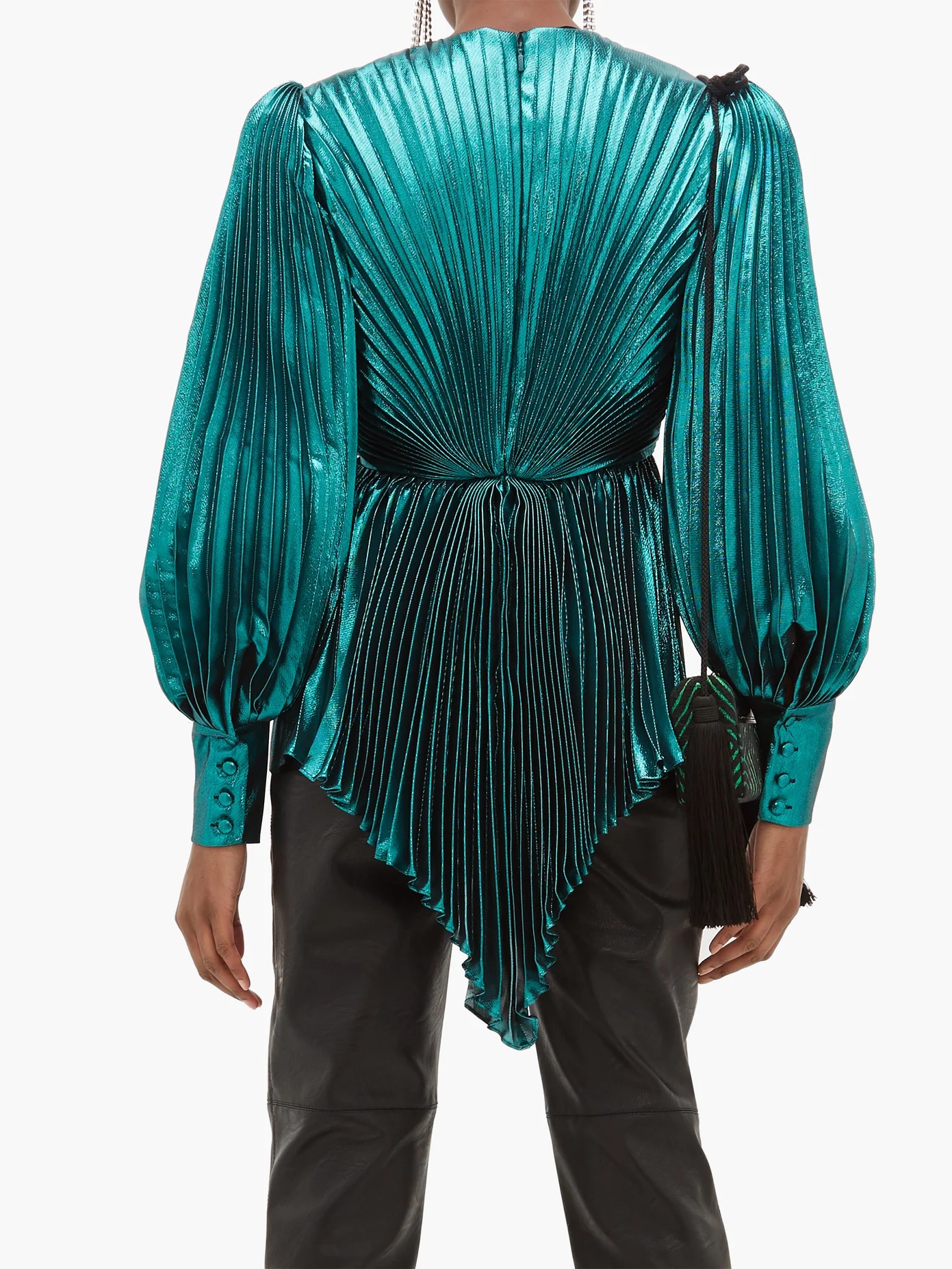 Plissé metallic silk-blend blouse - 6