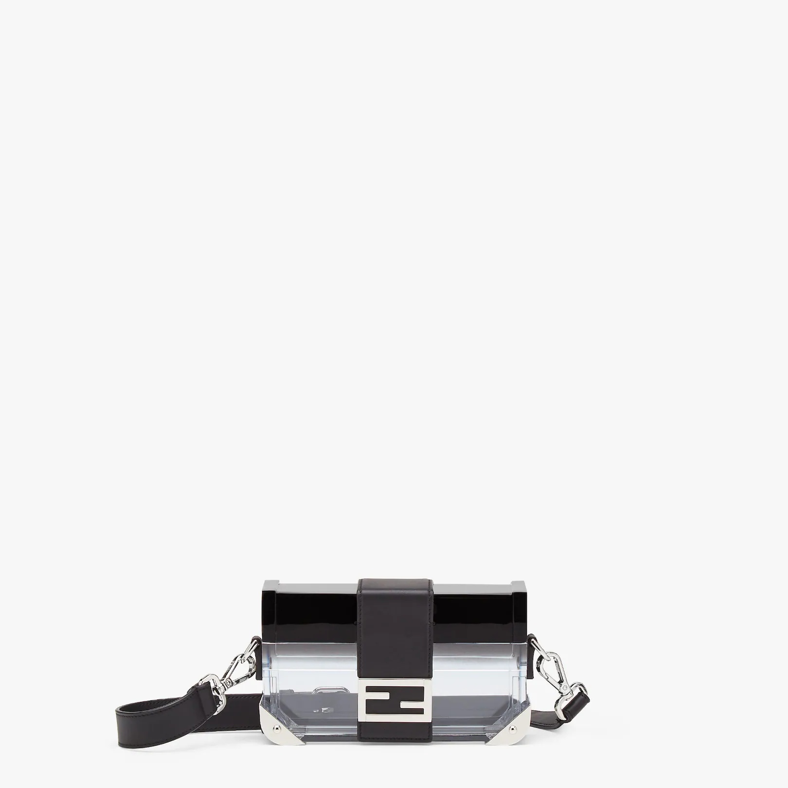 Rigid Baguette bag made of transparent plexiglass with black gradient effect. Square flap and magnet - 1