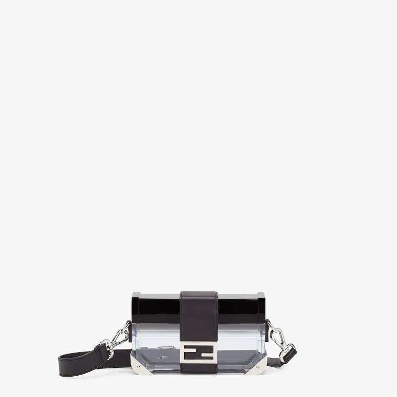 Rigid Baguette bag made of transparent plexiglass with black gradient effect. Square flap and magnet 1