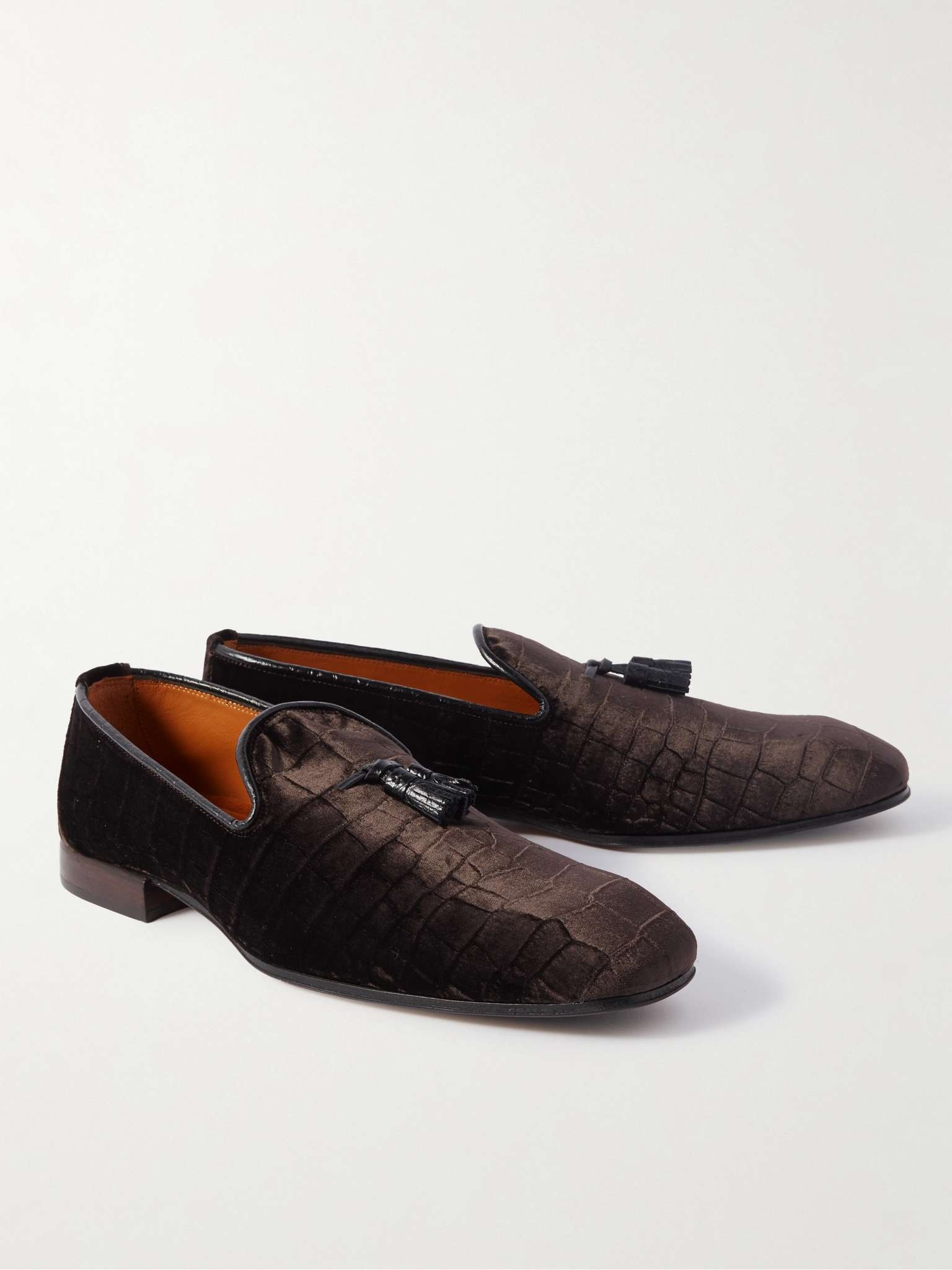 Bailey Tasselled Leather-Trimmed Croc-Effect Velvet Loafers - 4