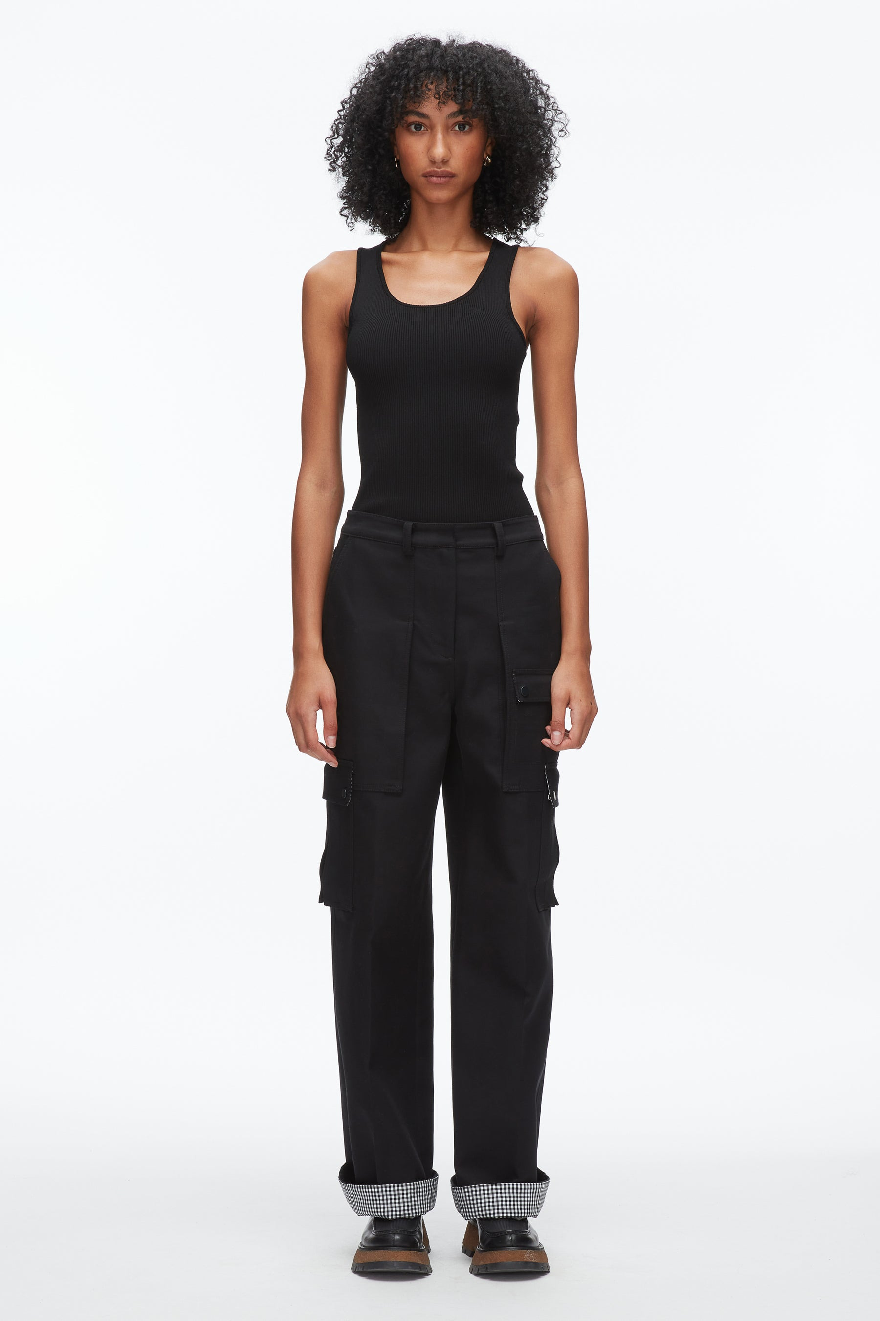Carpenter Cargo Pants with Plaid Cuffs - 2