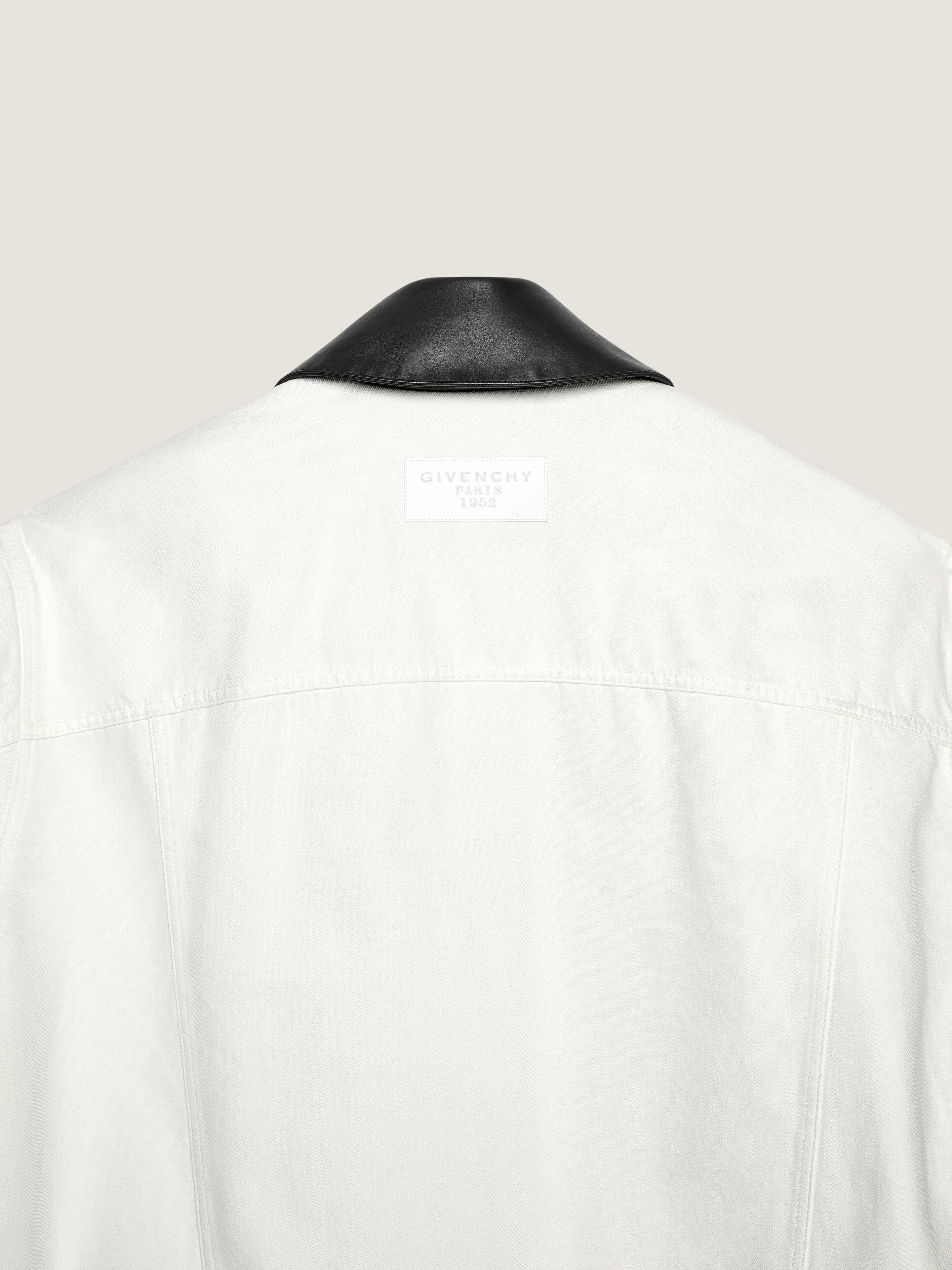 COCOON JACKET IN WHITE DENIM WITH LEATHER COLLAR - 4