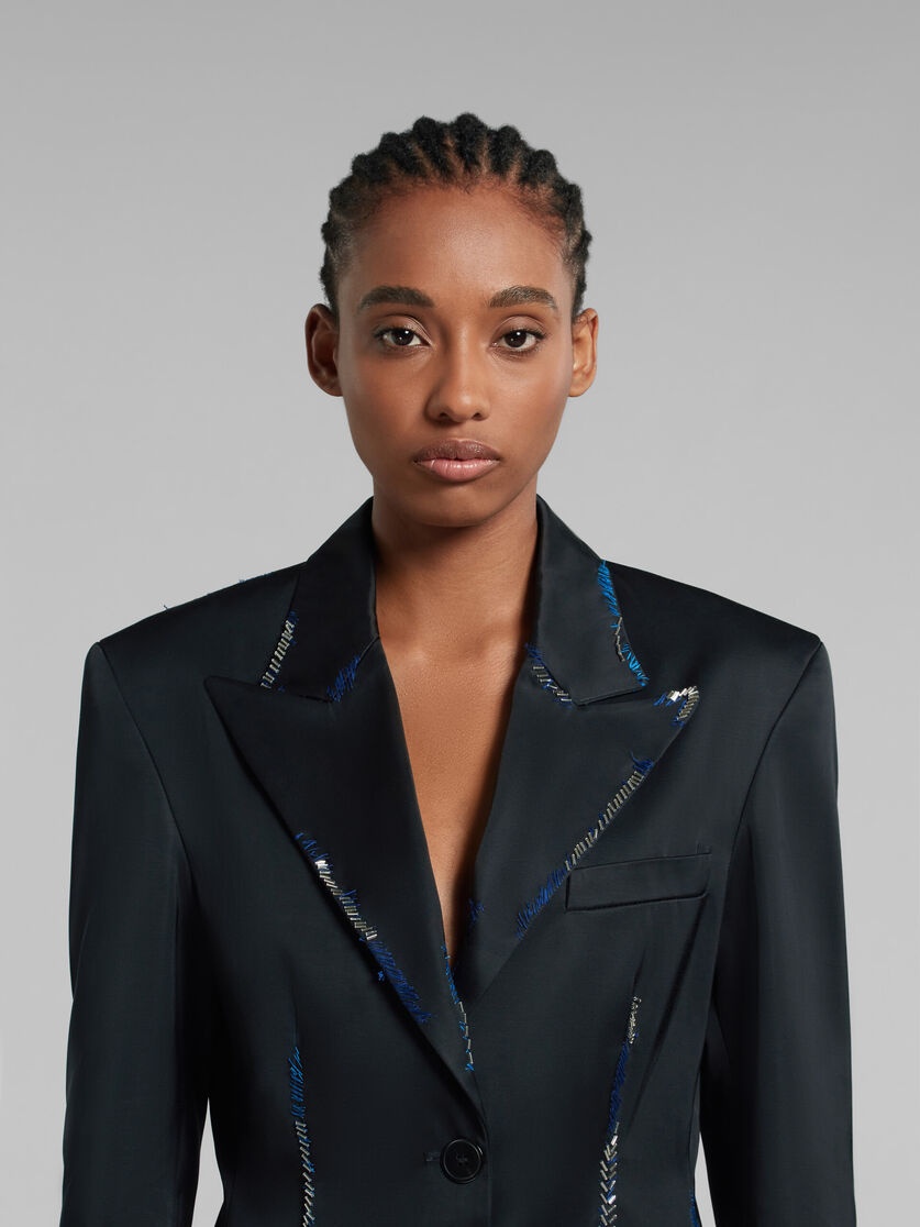 BLACK DUCHESSE SATIN JACKET WITH BEAD MENDING - 4