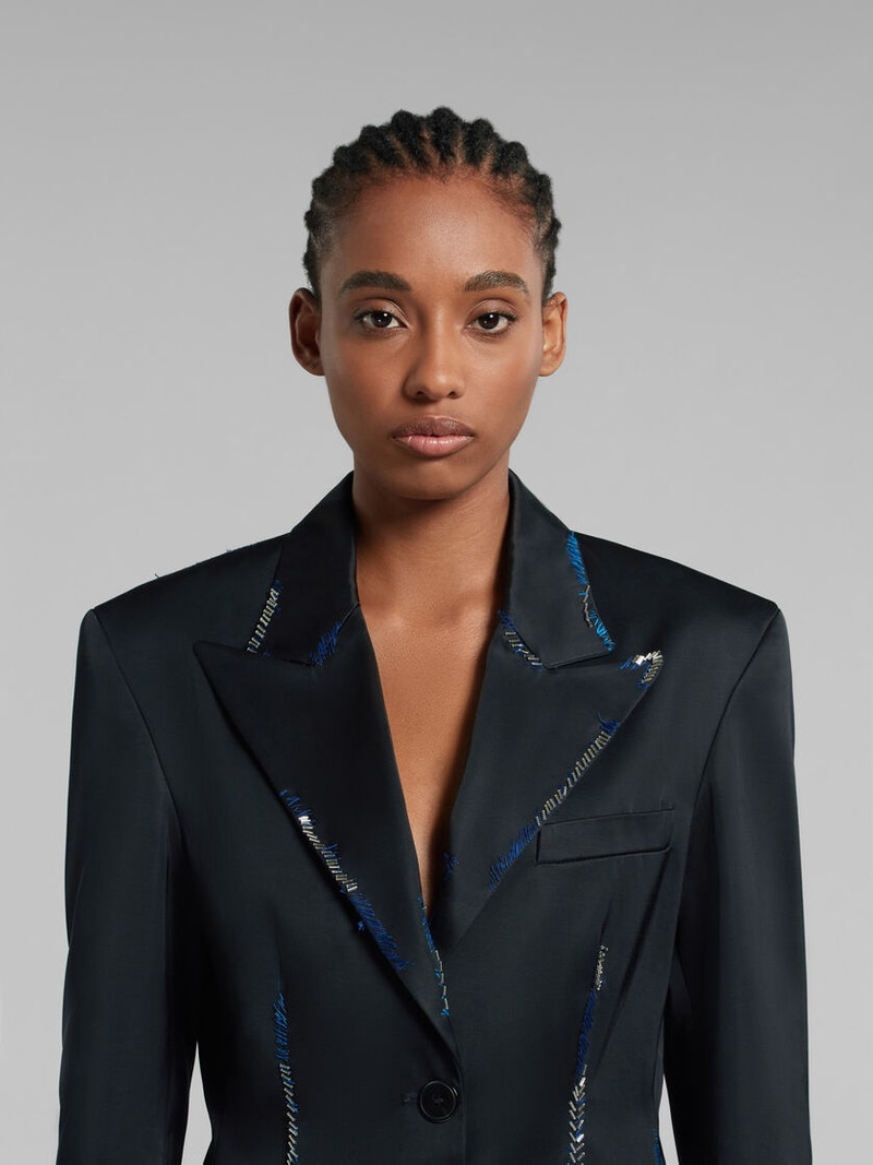 BLACK DUCHESSE SATIN JACKET WITH BEAD MENDING 4