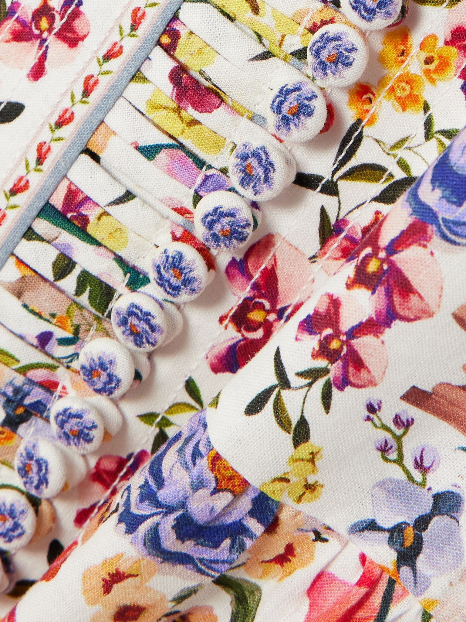 Greek Garden ruffled floral-print linen and LENZING™ ECOVERO™-blend mini dress White - 4