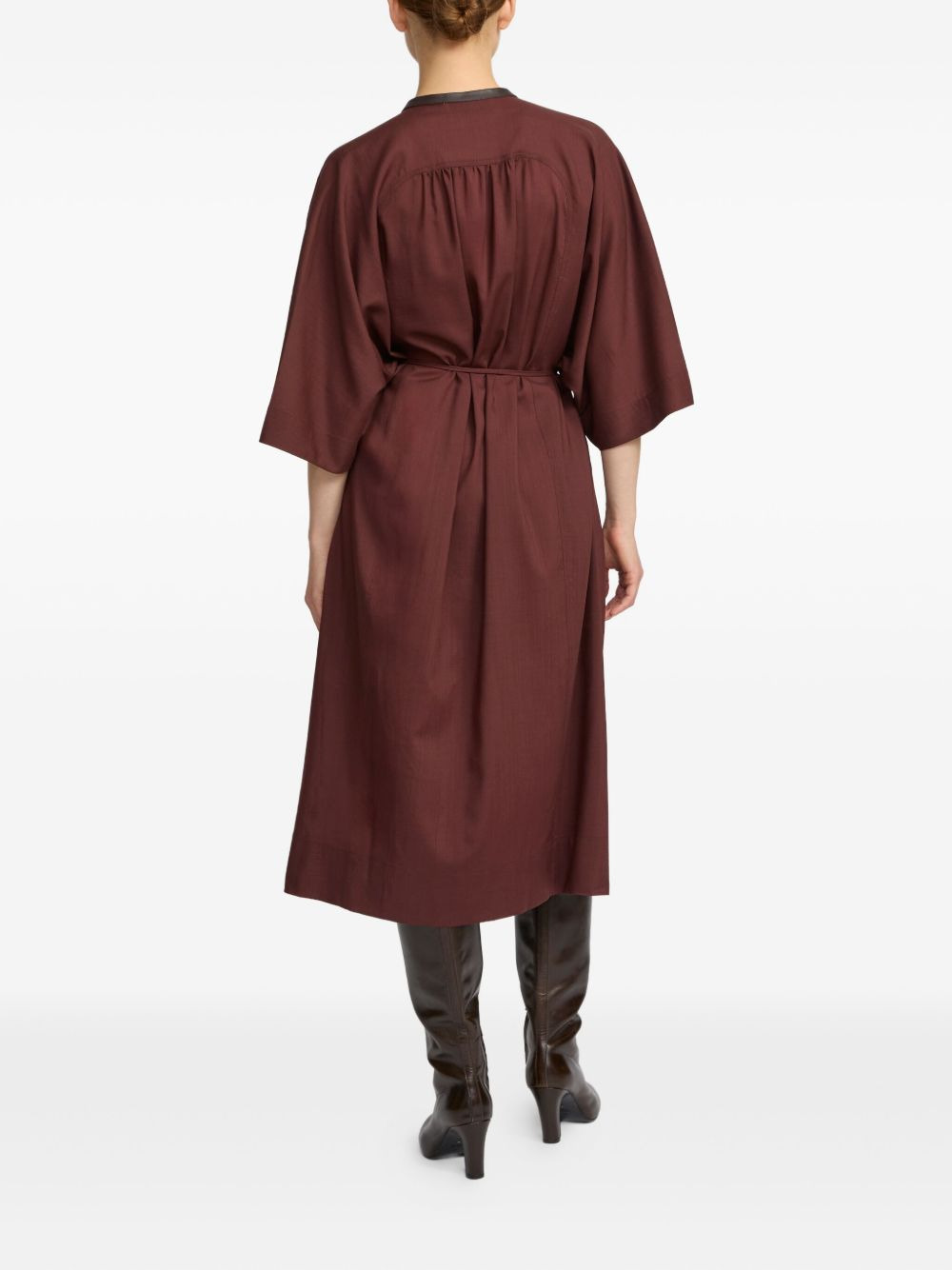 leather-trim belted midi dress - 3