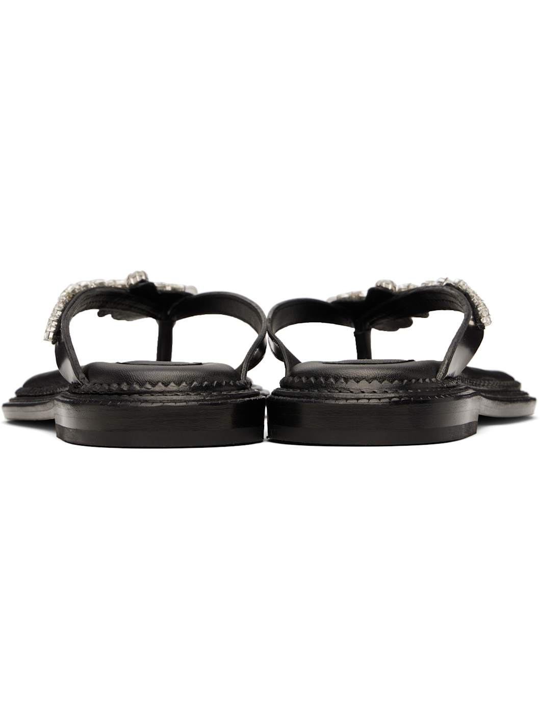 Black Embellished Flower Flip-Flops - 2