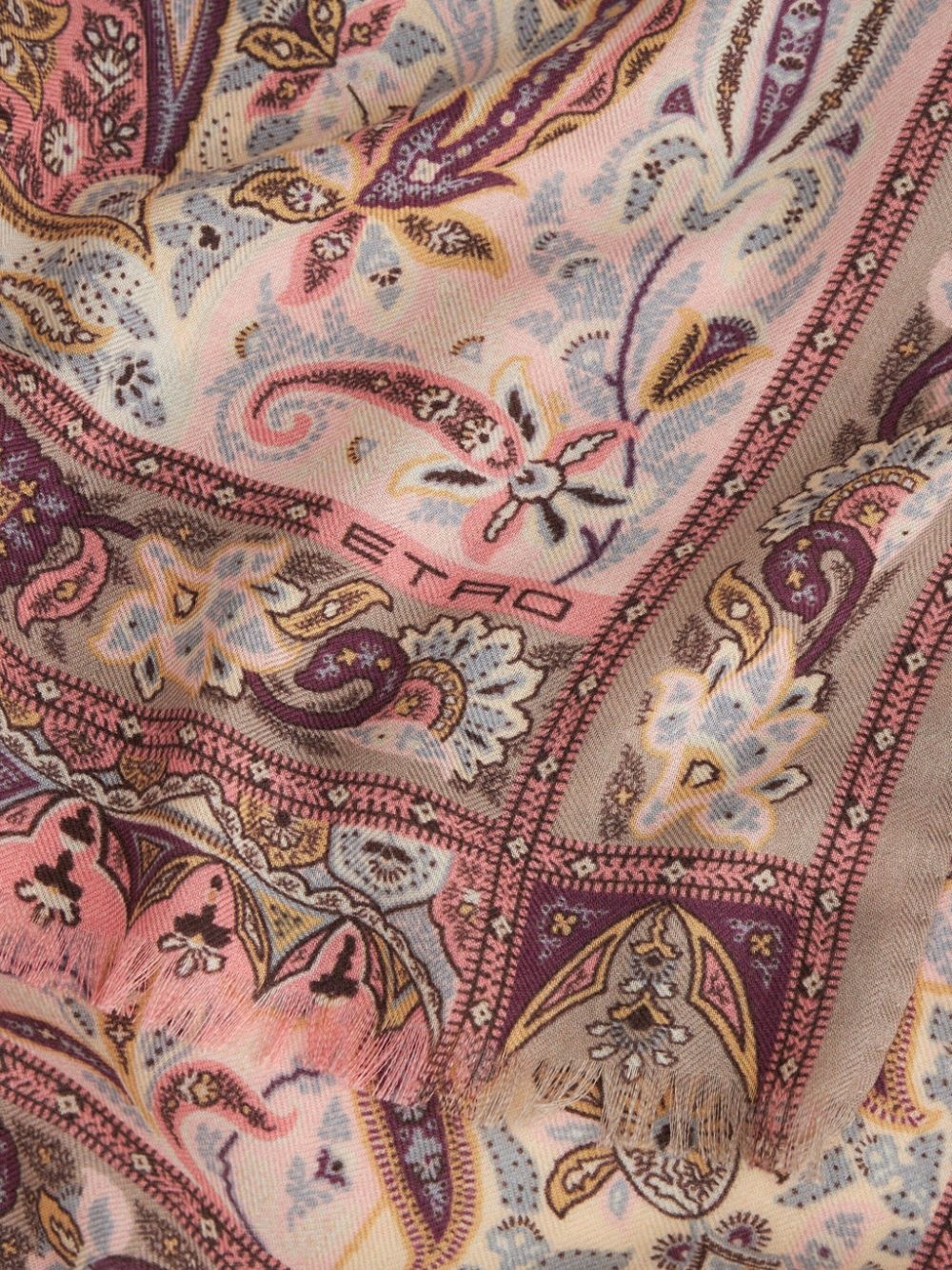 paisley-print frayed-edge cashmere-blend scarf - 2