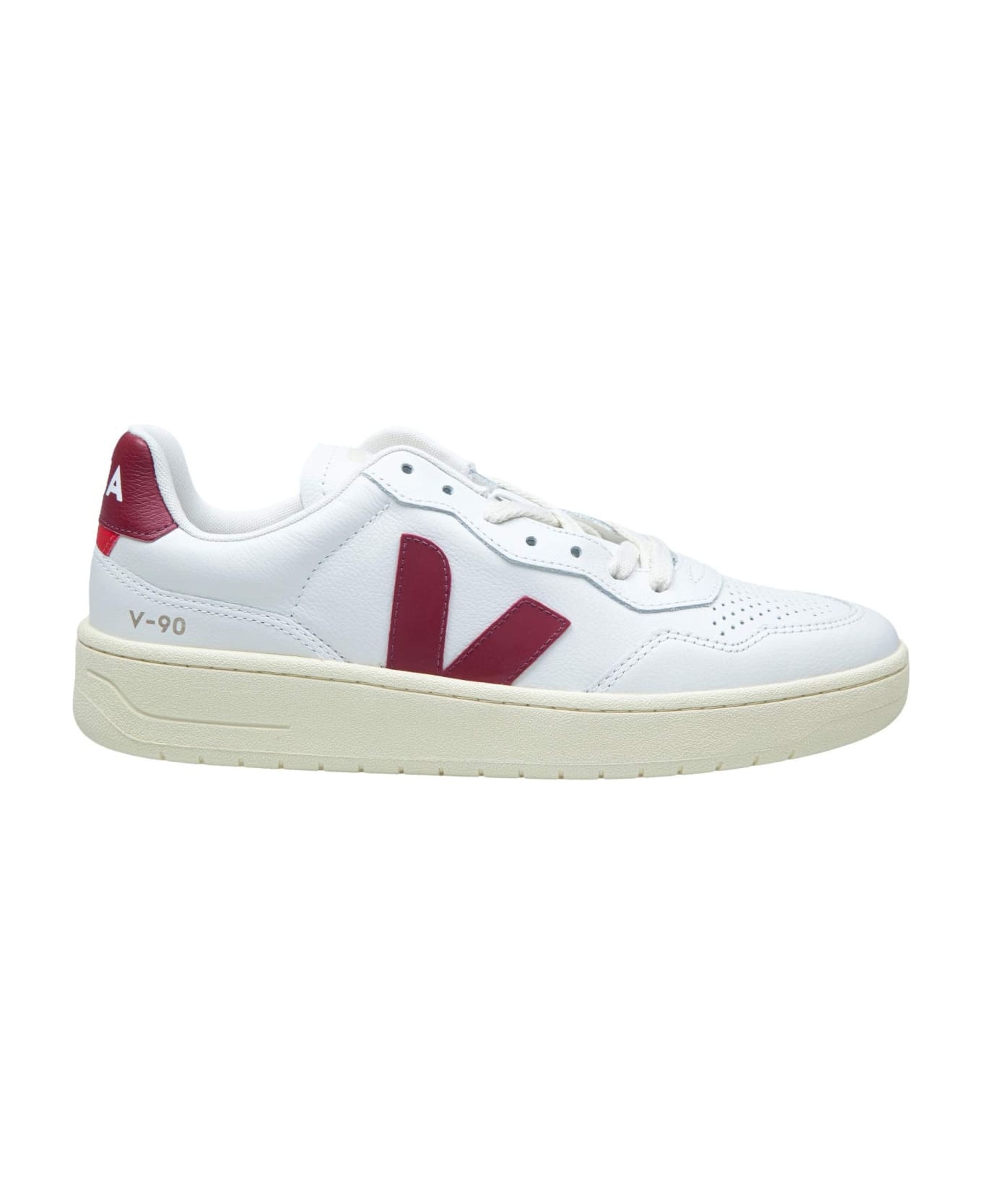 Sneakers V-10 In White And Marsala Leather - 1