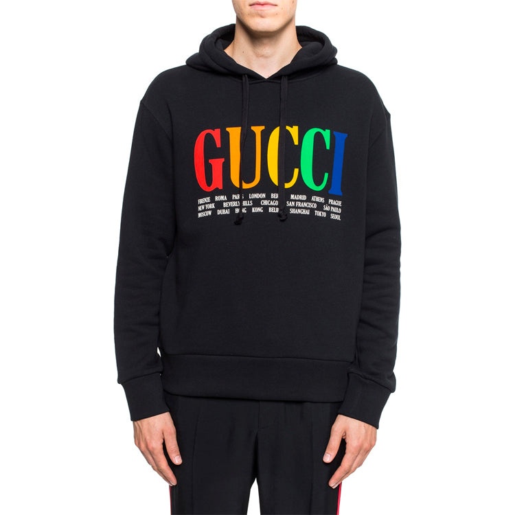 Gucci City Rainbow Logo Hooded Sweatshirt 'Black' 475374-X3N60-1082 - 2
