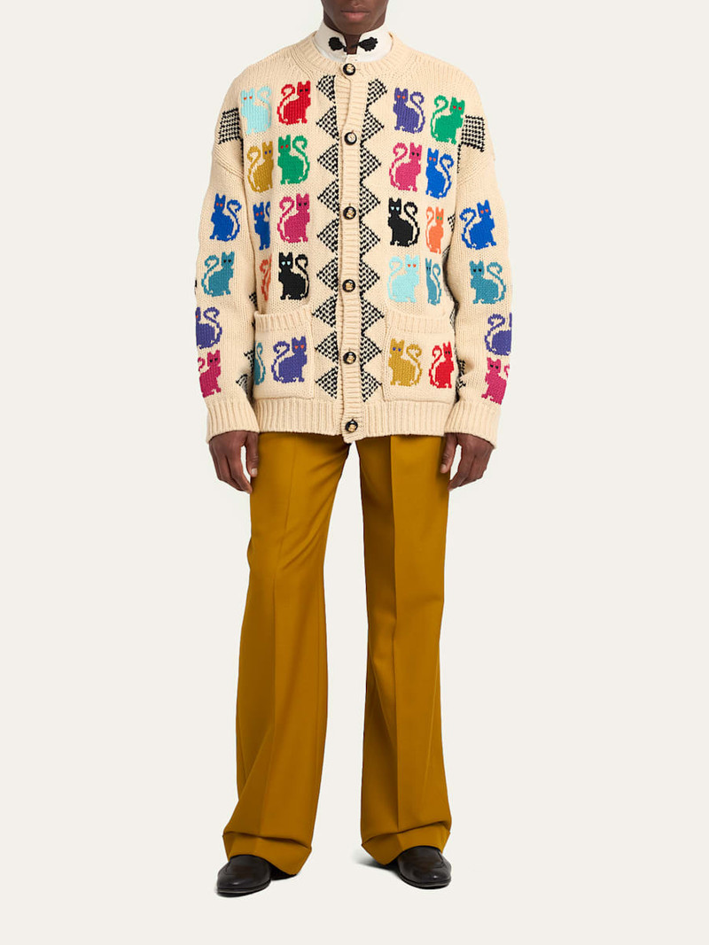 Valentino Men's Light Brown Pleated Wool-Blend Trousers outlook