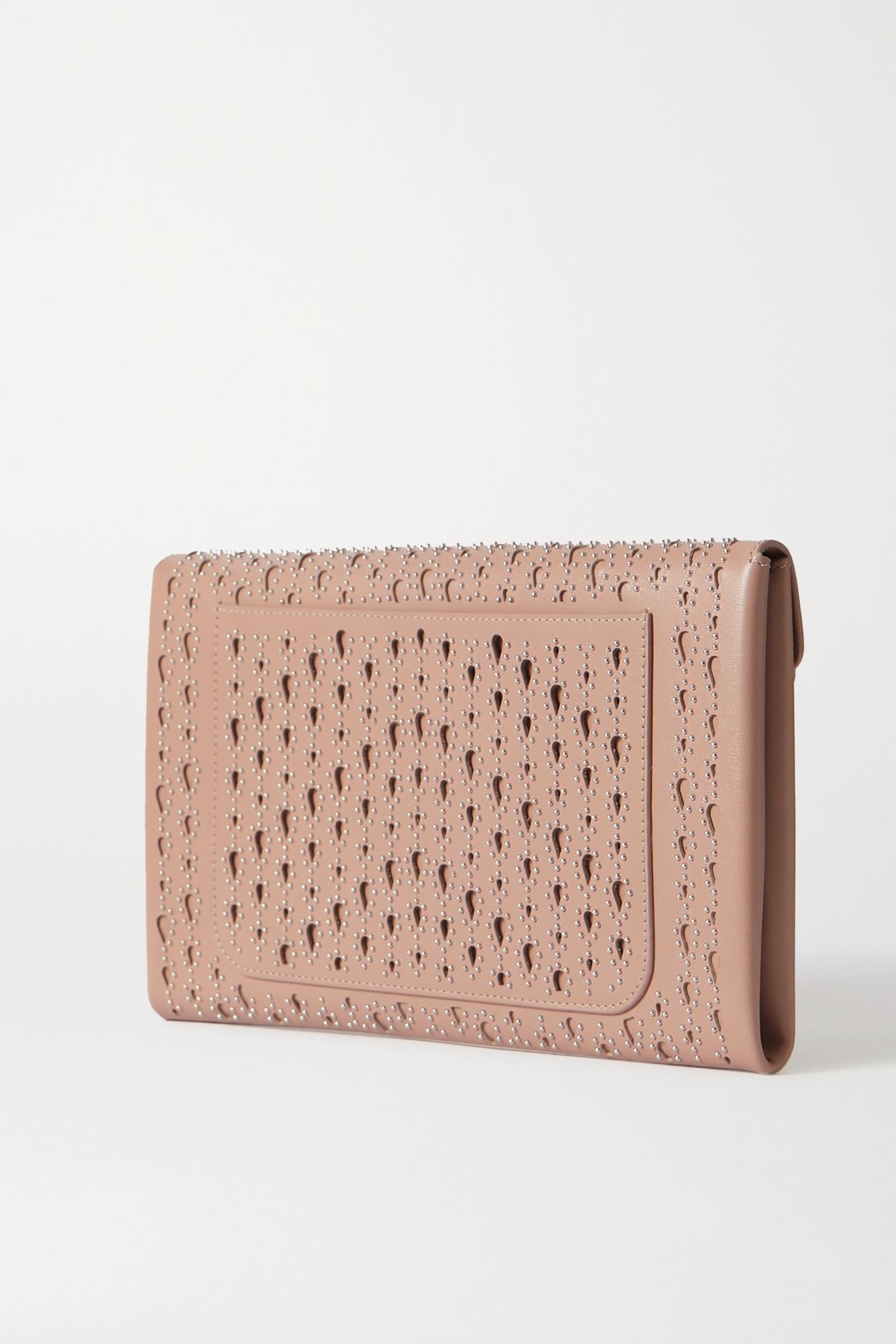 Studded laser-cut leather clutch - 3